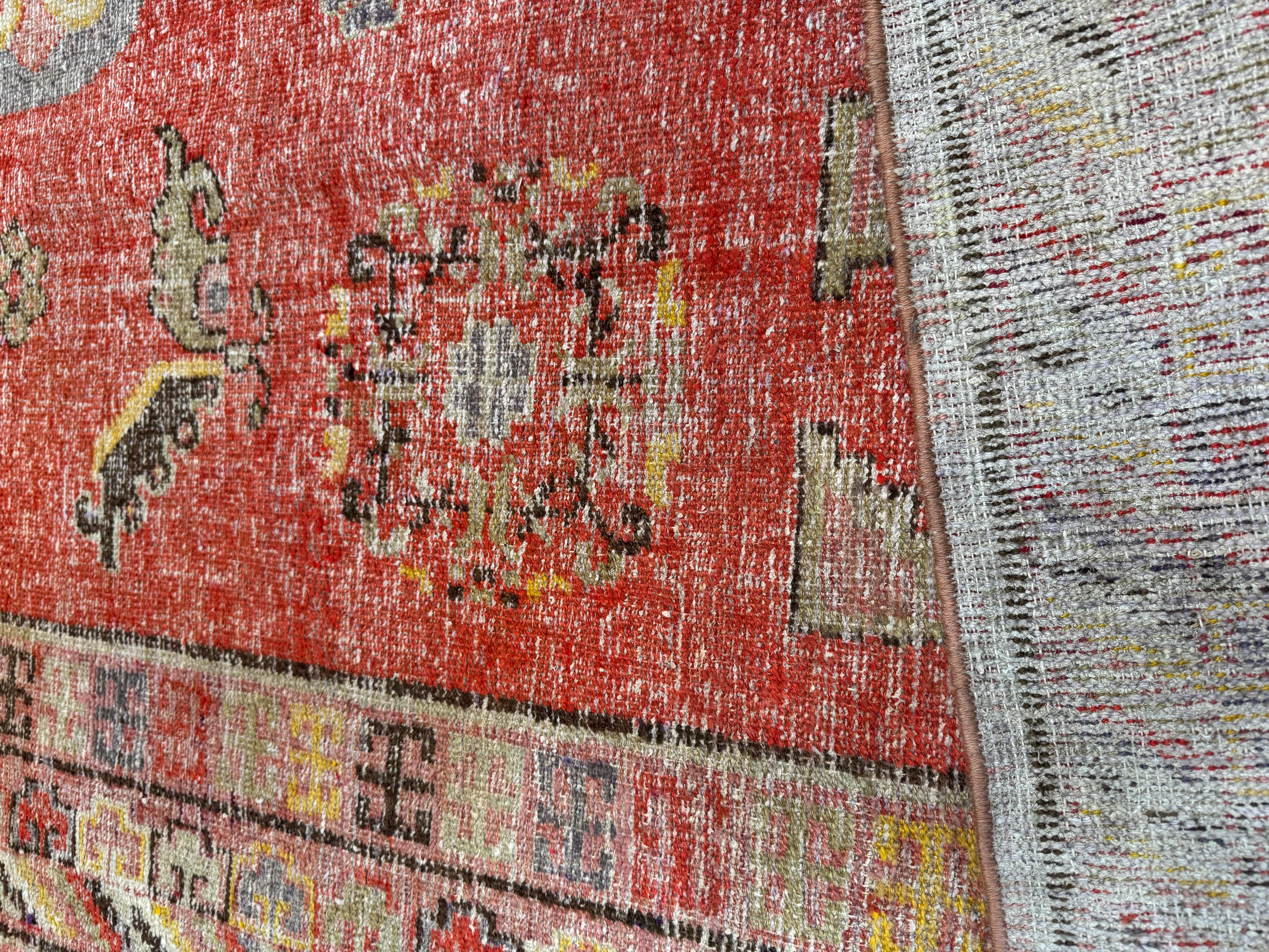 Alfombra Vintage Khotan Samarkanda Sobredimensionada Con Símbolos Tribales - 11'5