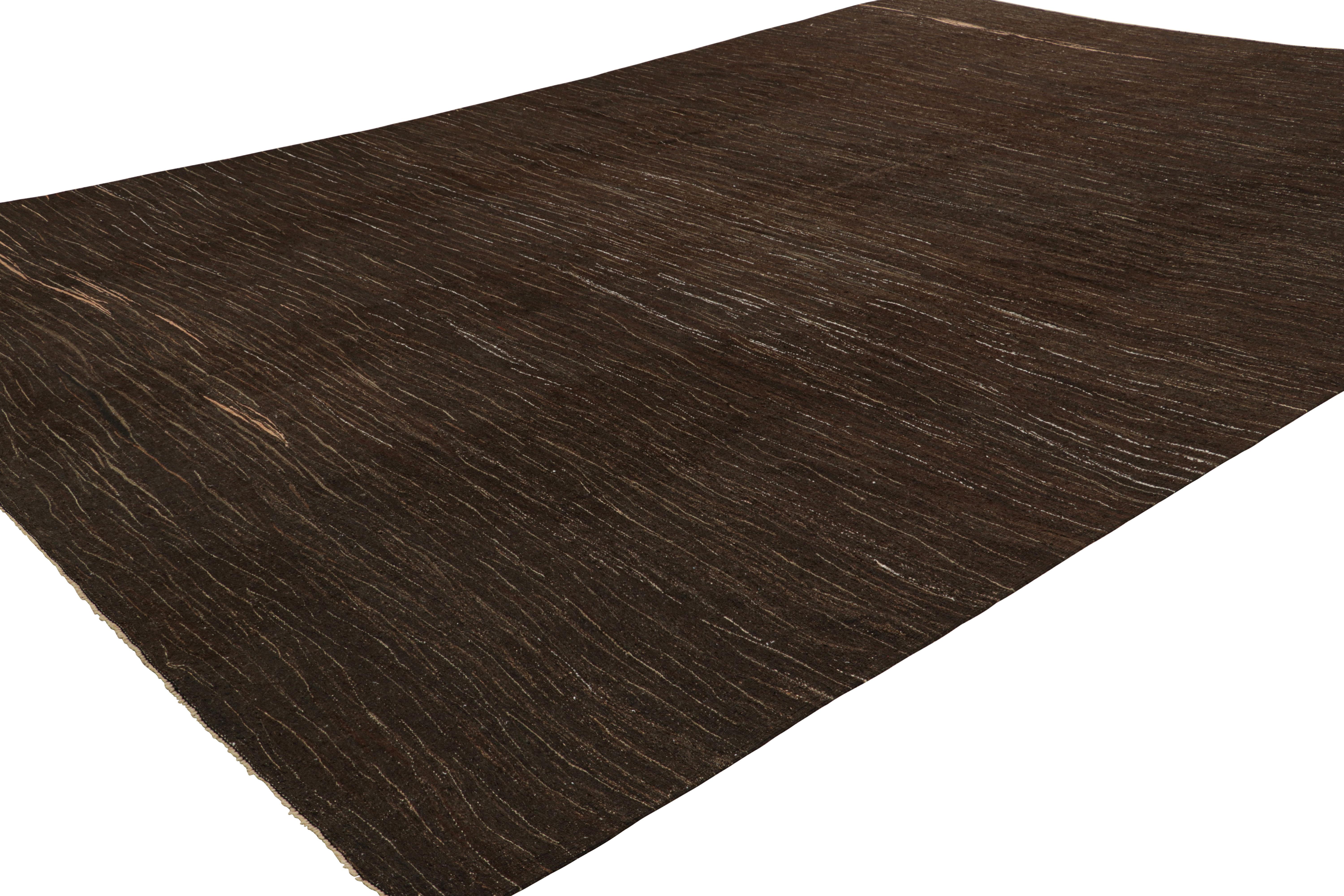 Hand-Knotted Oversized Vintage Kilim in Chocolate Brown Tones and Muted Stripes  Rug & Kilim For Sale