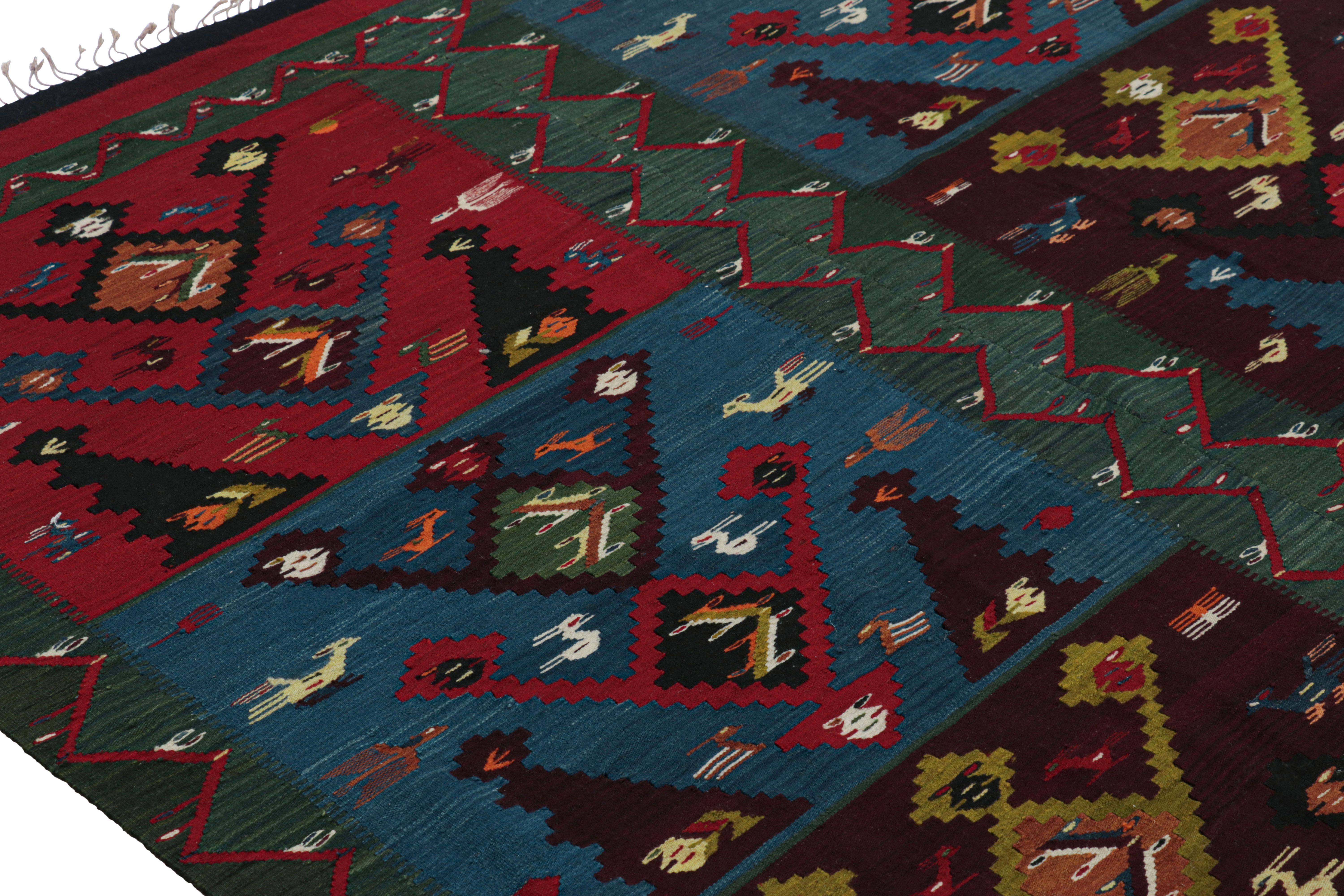 Turkish Oversized Vintage Kilim, Square Rug in Teal with Geometric Pattern - Rug & Kilim For Sale
