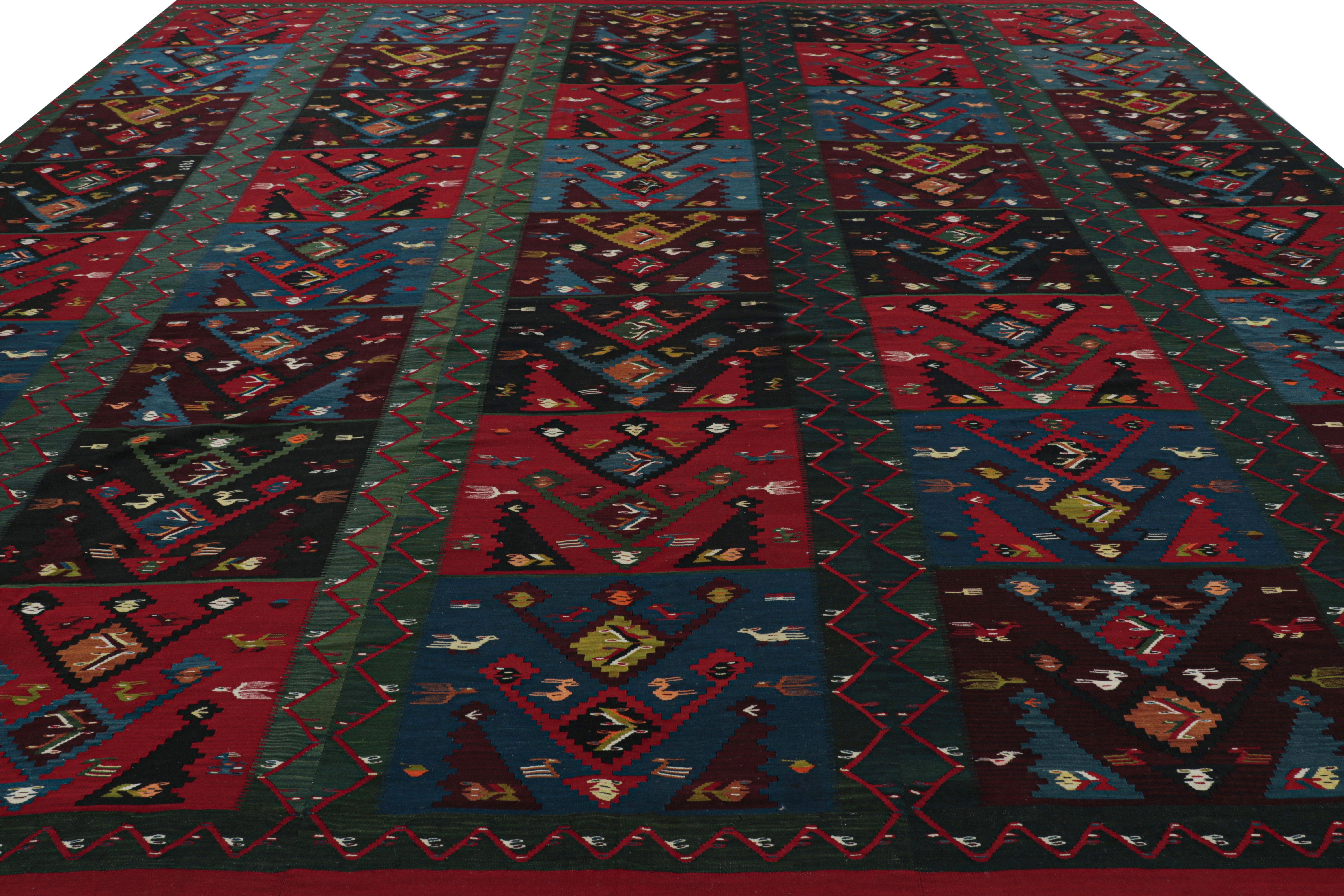Hand-Woven Oversized Vintage Kilim, Square Rug in Teal with Geometric Pattern - Rug & Kilim For Sale