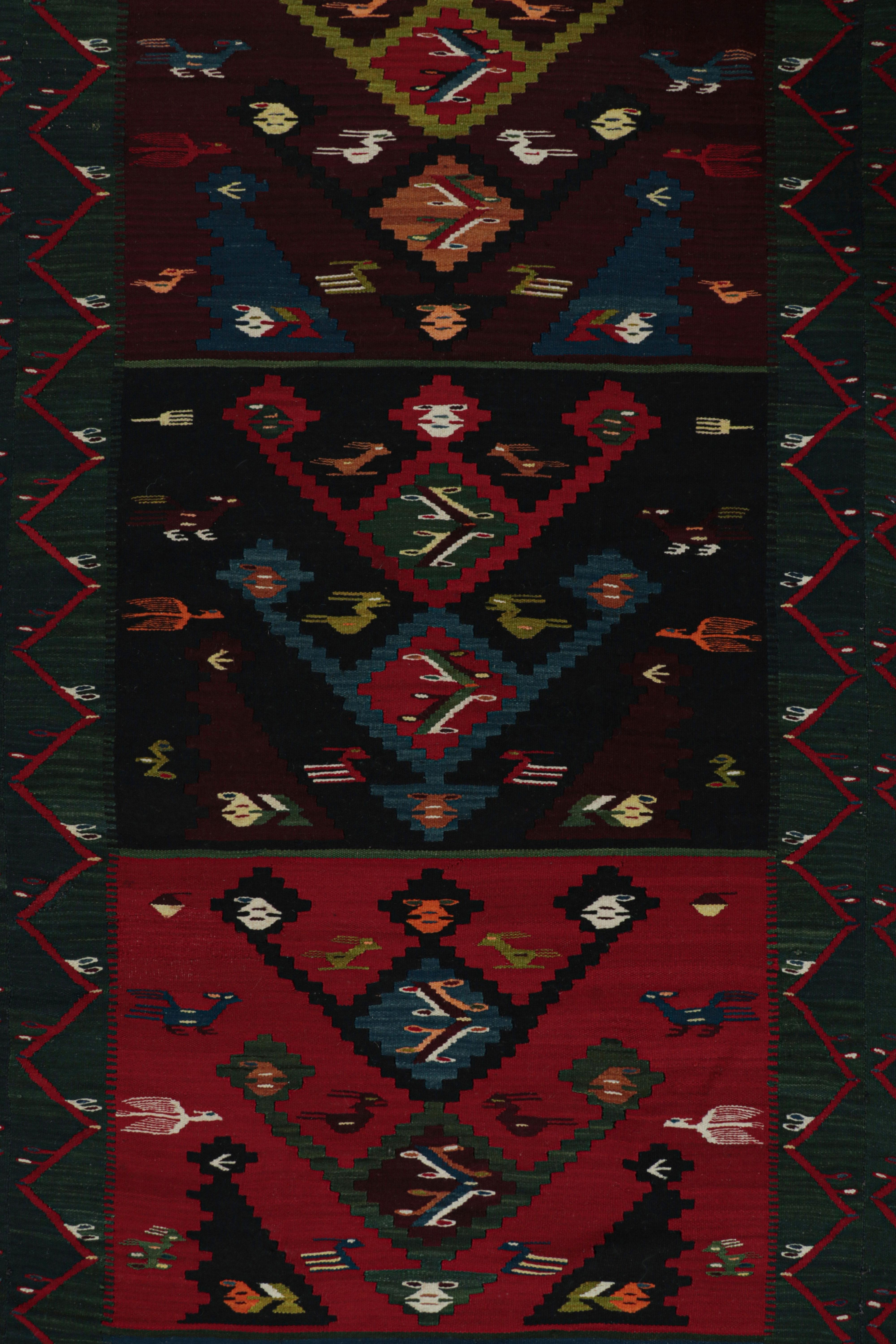 Mid-20th Century Oversized Vintage Kilim, Square Rug in Teal with Geometric Pattern - Rug & Kilim For Sale
