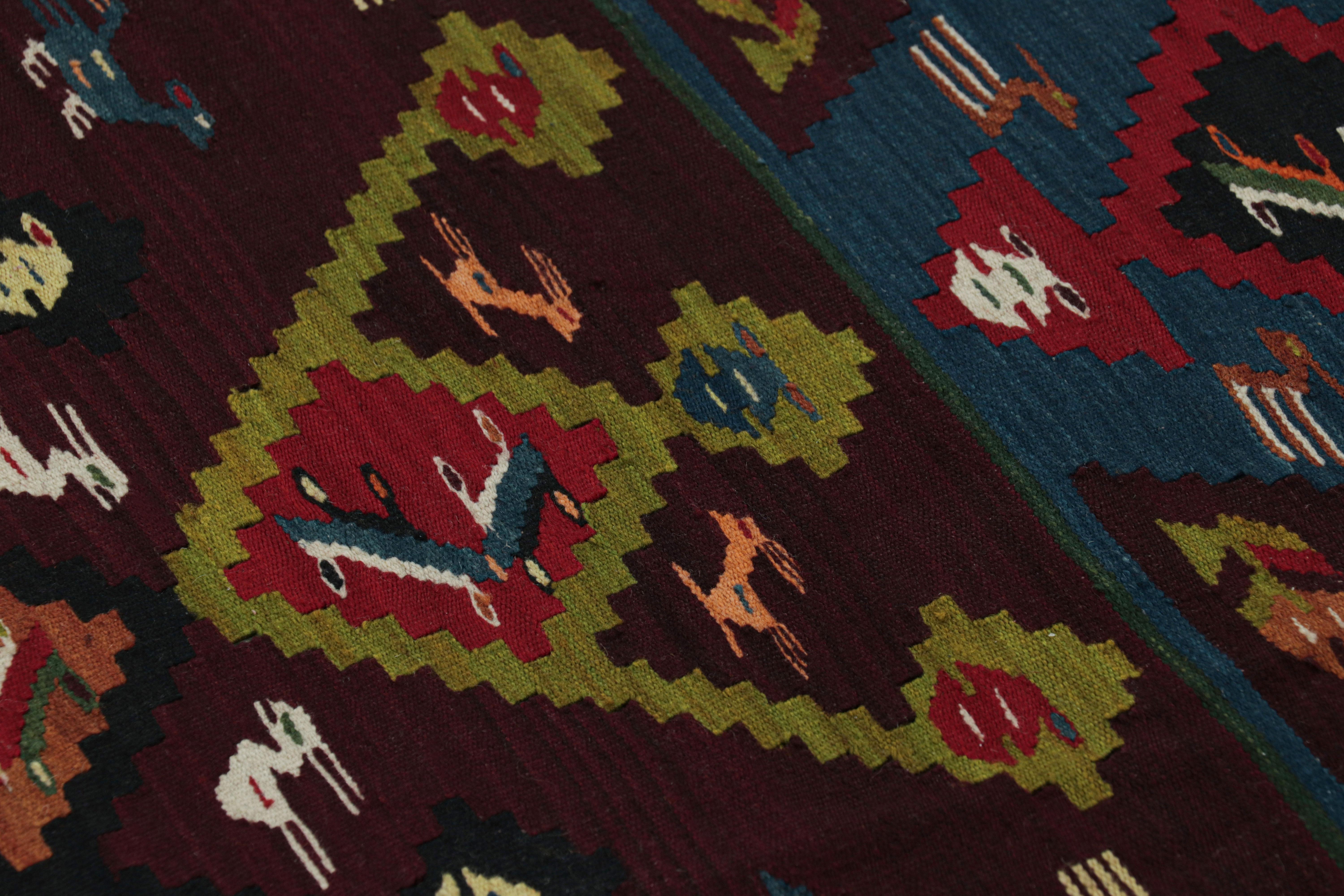 Wool Oversized Vintage Kilim, Square Rug in Teal with Geometric Pattern - Rug & Kilim For Sale