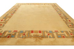 Oversized Vintage Leleu French Art Deco Rug with Gold Open Field  Rug & Kilim