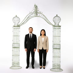 Oversized Vintage Metal Wire Verdigris Garden Entry Archway 20thC