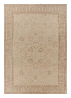 Oversized Vintage Oushak Rug in Beige & Brown All-Over Florals - Rug & Kilim