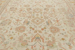 Oversized Vintage Oushak Rug with Beige & Blue Diamond Medallions - Rug & Kilim