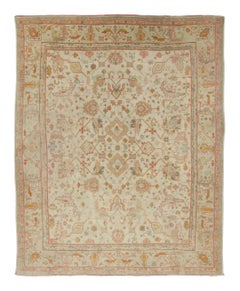 Oversized Vintage Oushak Rug with Beige & Blue Diamond Medallions - Rug & Kilim