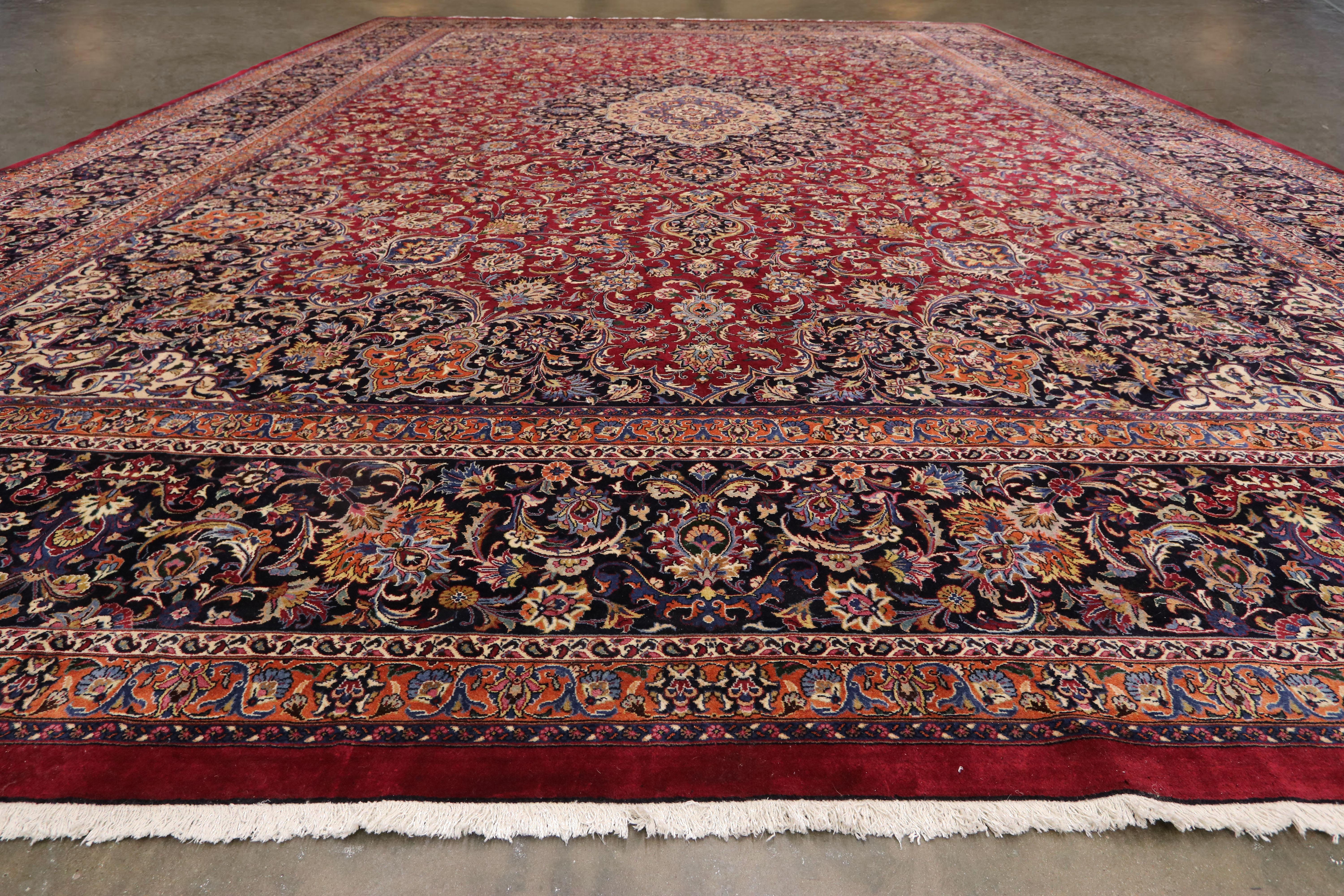 Wool Oversized Vintage Persian Mashhad Rug, Regal Charm Meets Beguiling Beauty For Sale