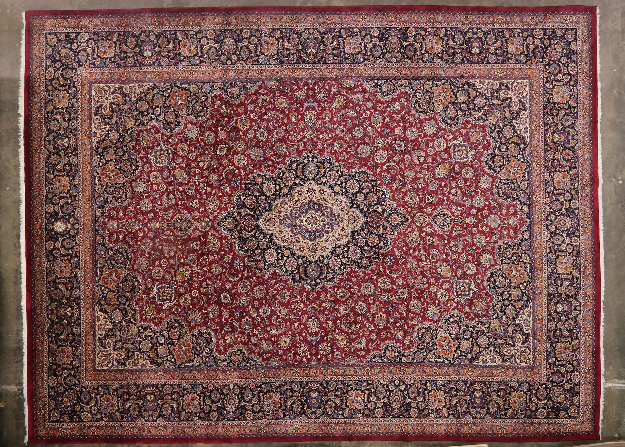 Oversized Vintage Persian Mashhad Rug, Regal Charm Meets Beguiling Beauty For Sale 1