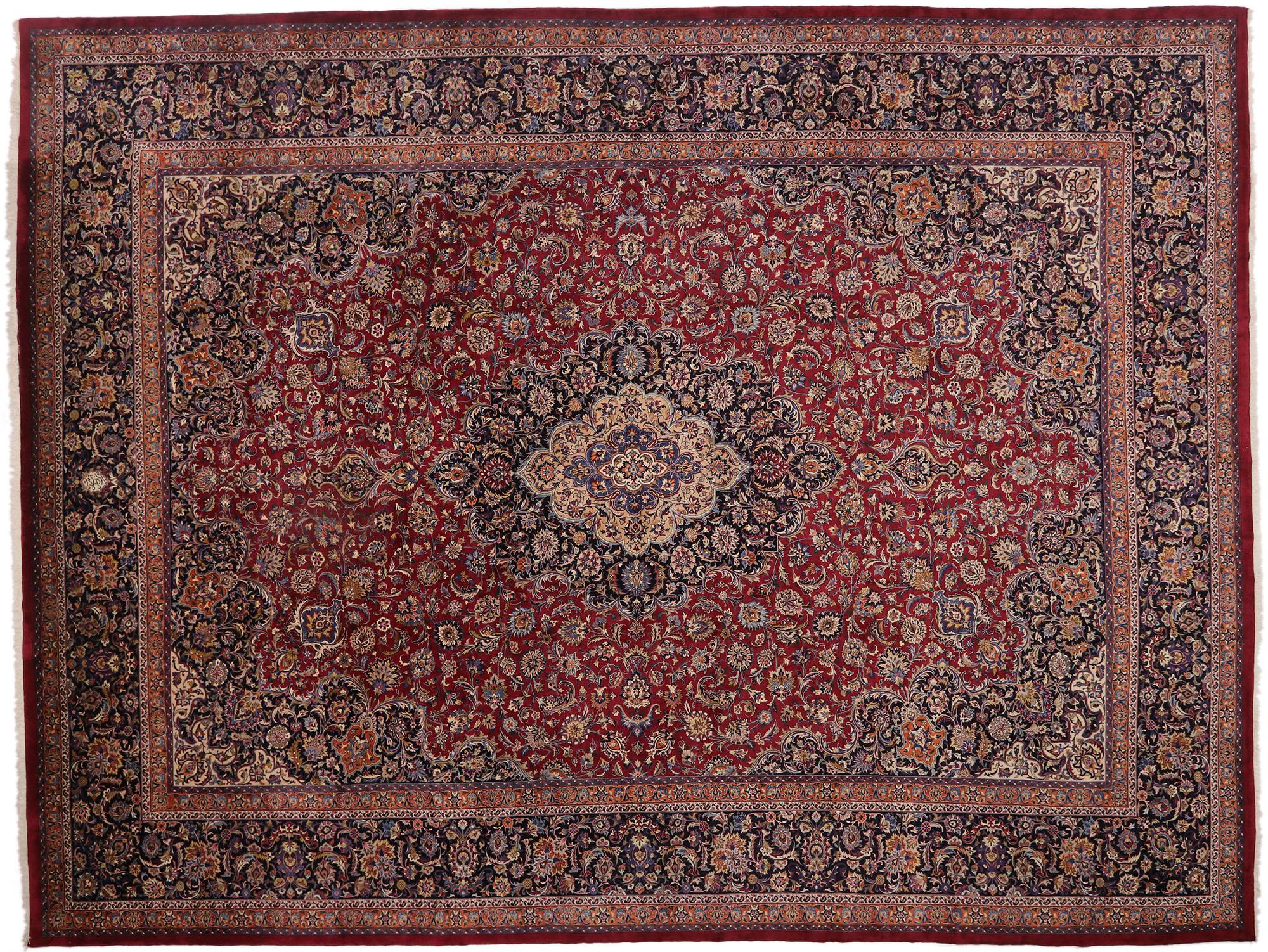 Oversized Vintage Persian Mashhad Rug, Regal Charm Meets Beguiling Beauty For Sale 2