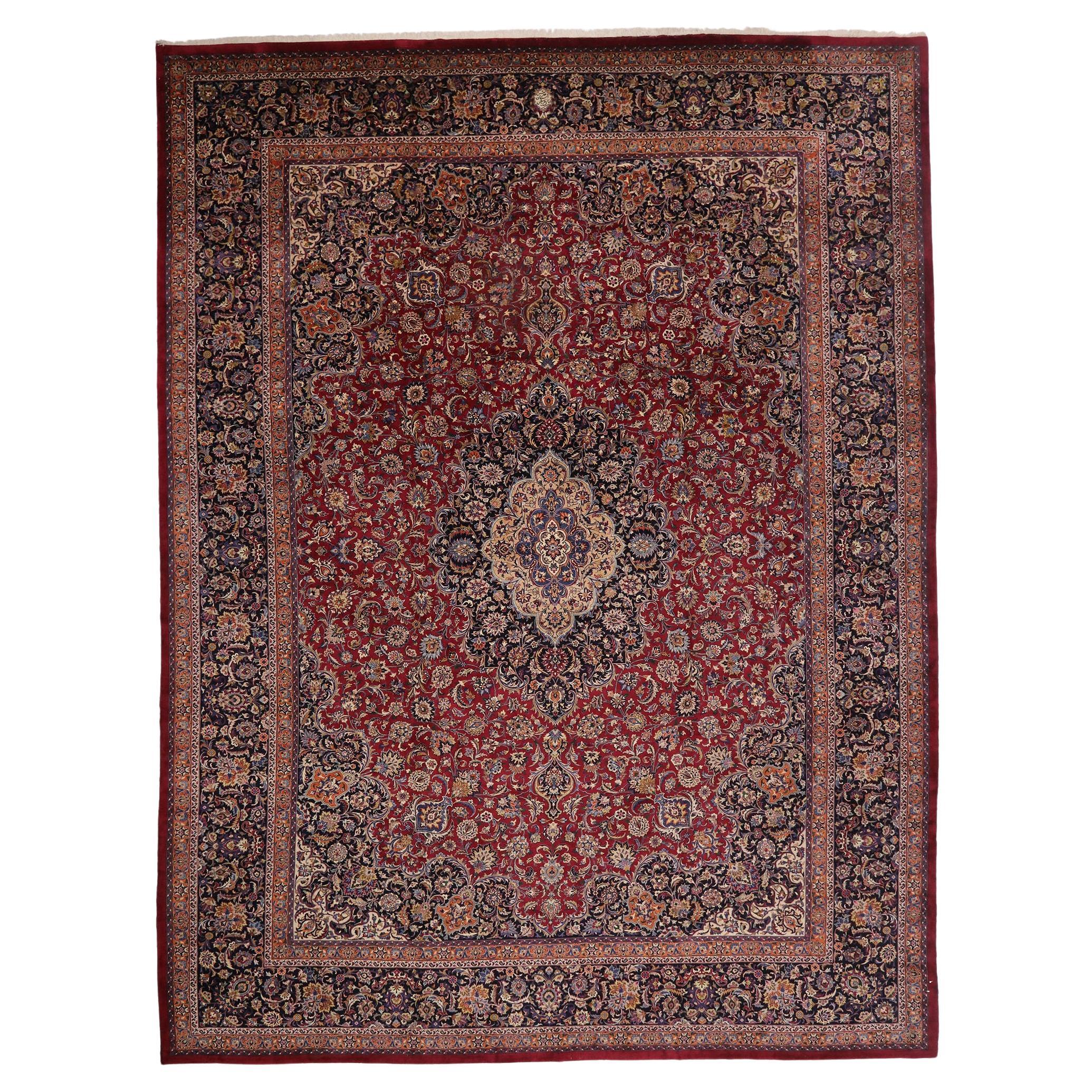 Oversized Vintage Persian Mashhad Rug, Regal Charm Meets Beguiling Beauty For Sale