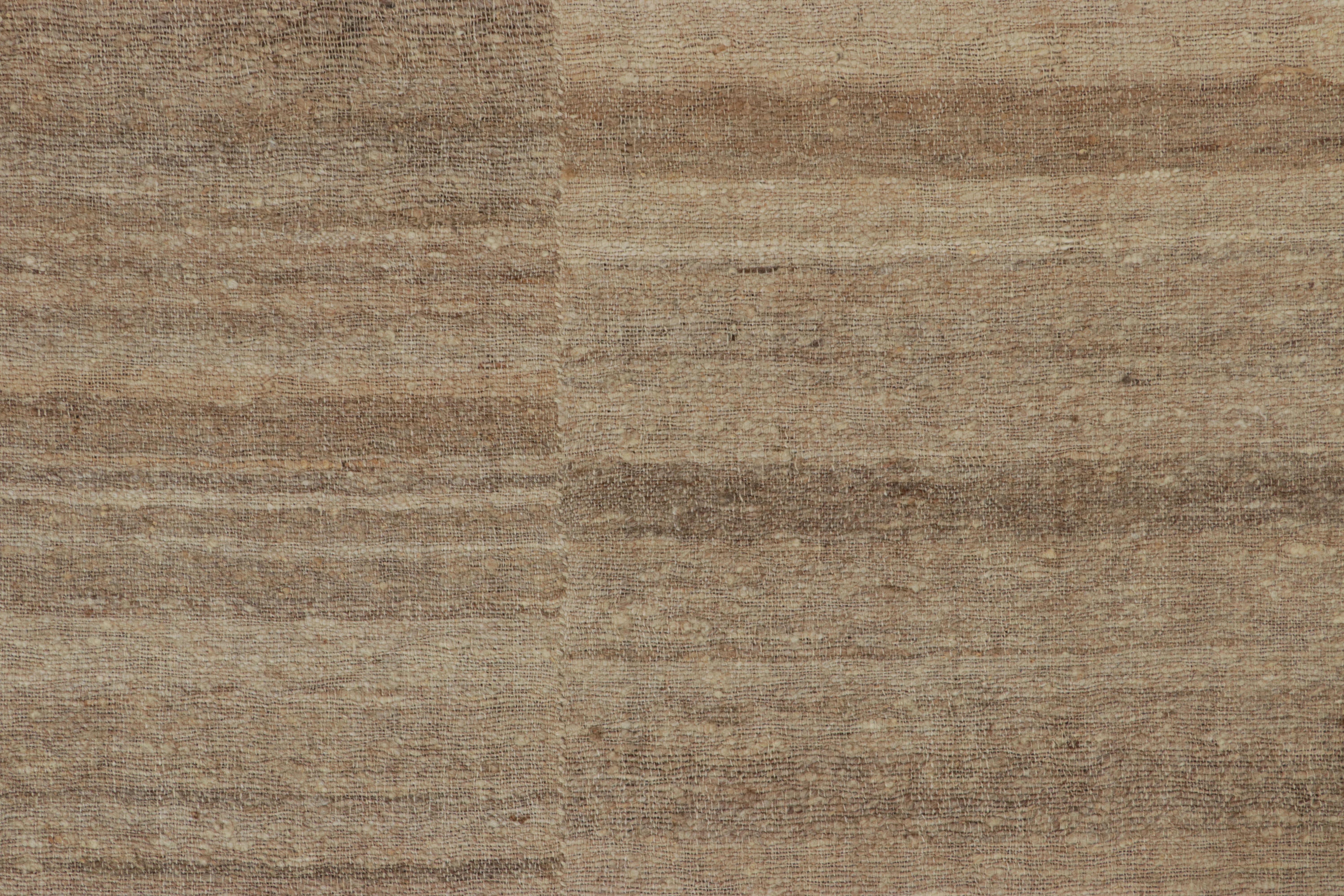 Wool Oversized Vintage Persian Mazandaran Kilim in Taupe Striped Pattern -Rug & Kilim For Sale