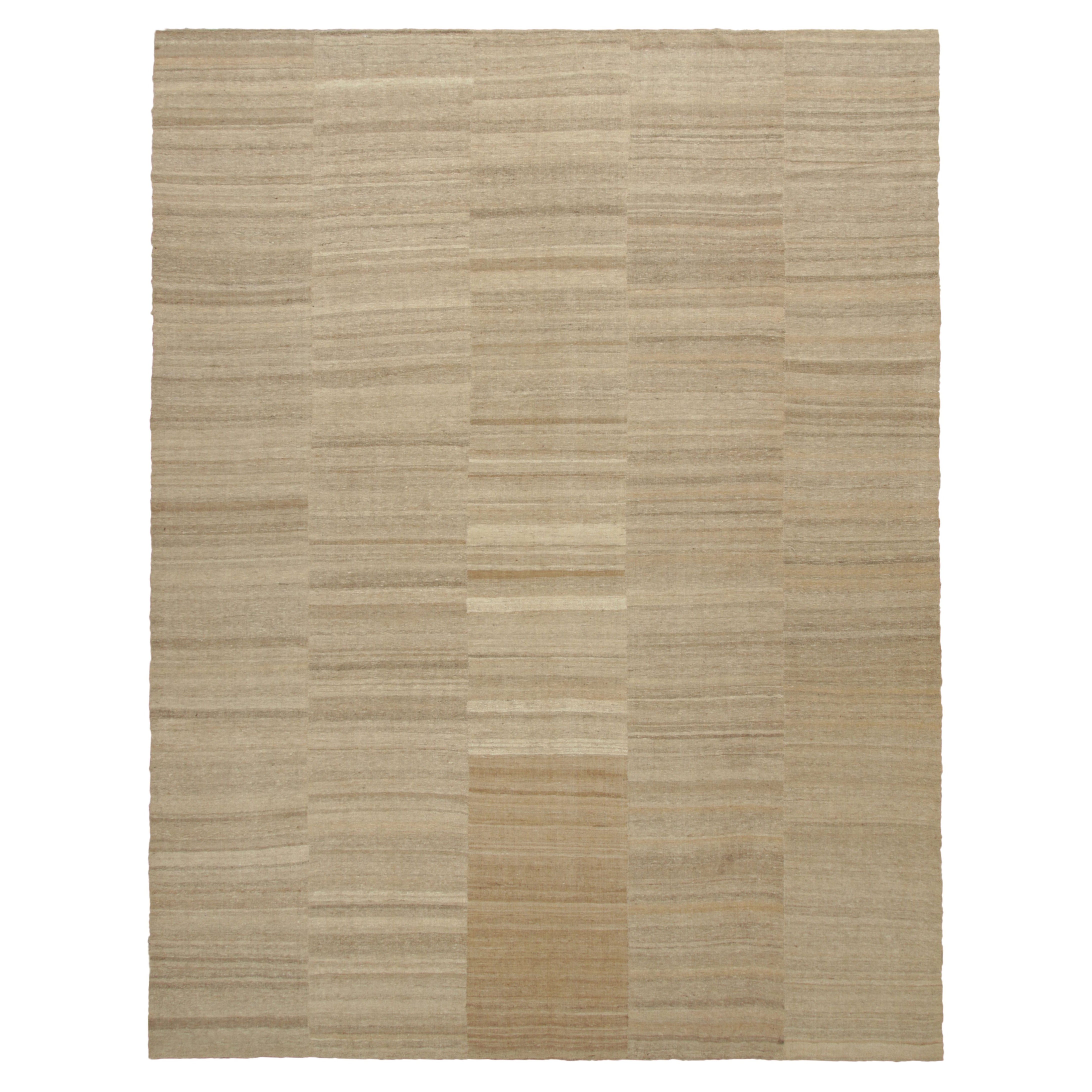 Oversized Vintage Persian Mazandaran Kilim in Taupe Striped Pattern -Rug & Kilim For Sale