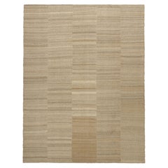 Oversized Vintage Persian Mazandaran Kilim in Taupe Striped Pattern -Rug & Kilim