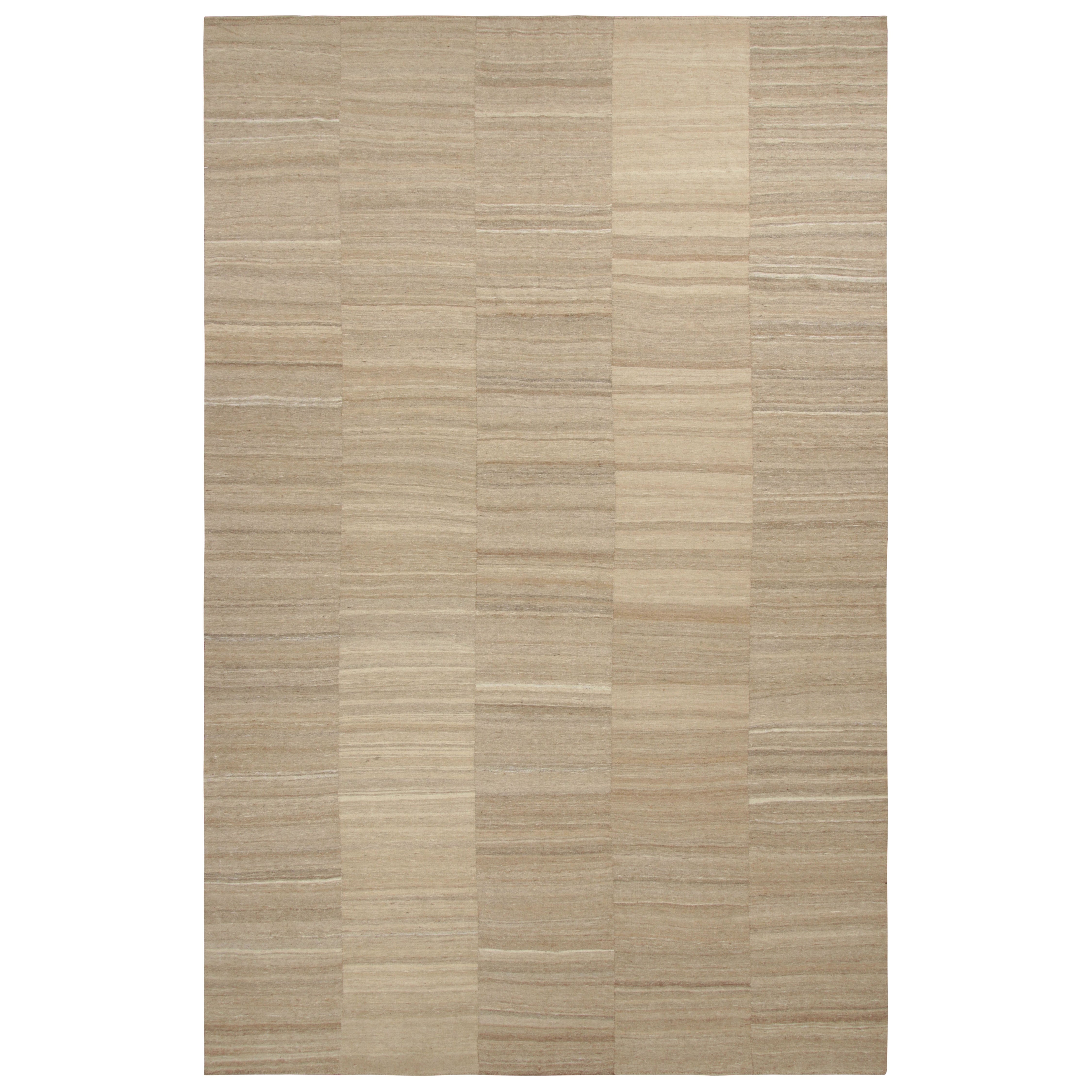 Oversized Vintage Persian Mazandaran Kilim in Taupe Striped Pattern -Rug & Kilim