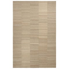 Oversized Vintage Persian Mazandaran Kilim in Taupe Striped Pattern -Rug & Kilim