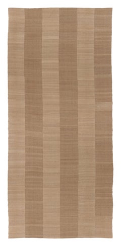 Oversized Vintage Persian Mazandaran Kilim Runner in Brown Stripes - Rug & Kilim