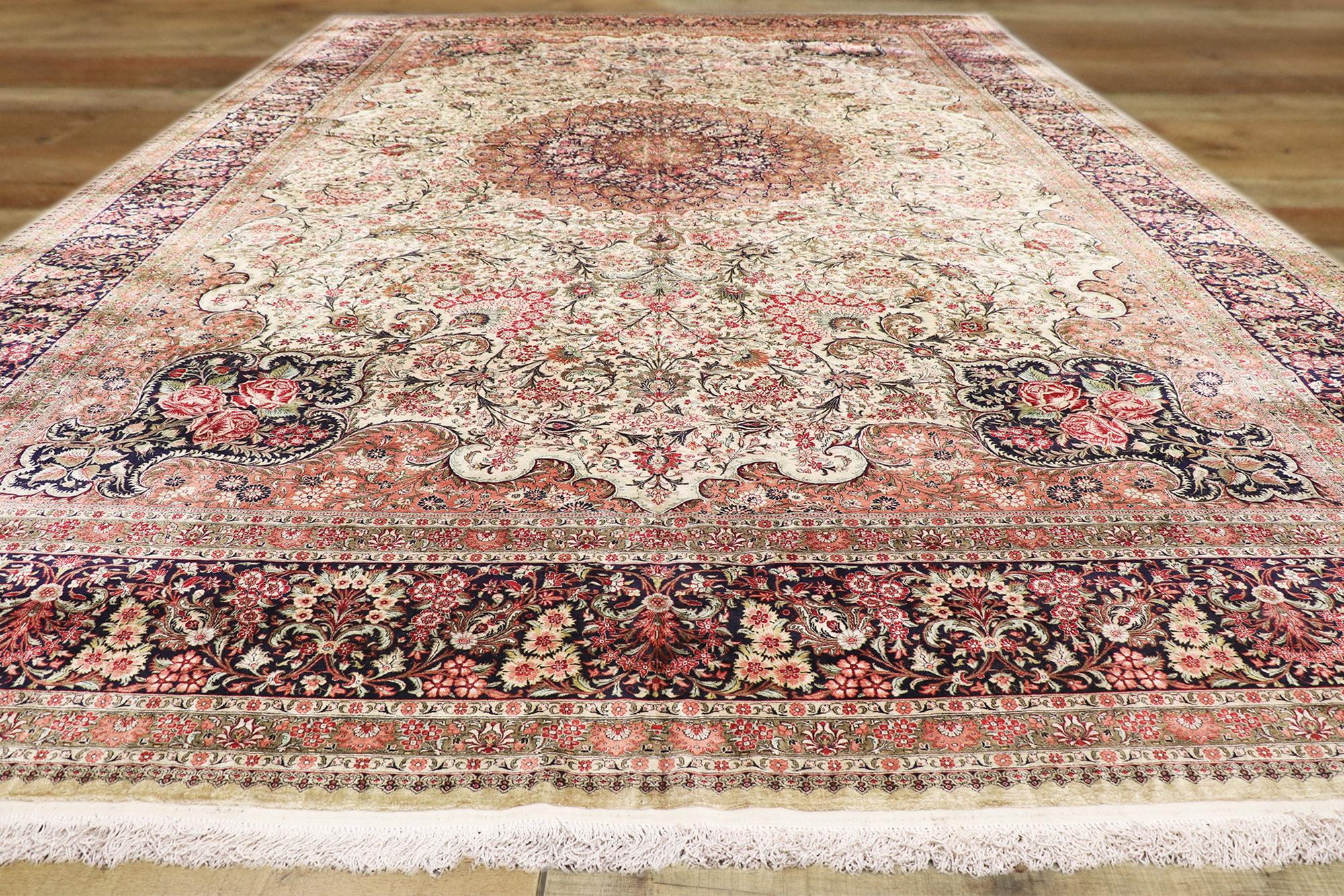 Vintage Pink Persian Silk Qum Rug, 13'07 x 20'01 For Sale 4