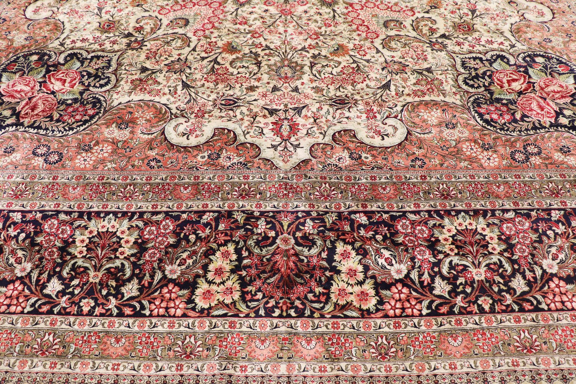 Vintage Pink Persian Silk Qum Rug, 13'07 x 20'01 In Good Condition For Sale In Dallas, TX