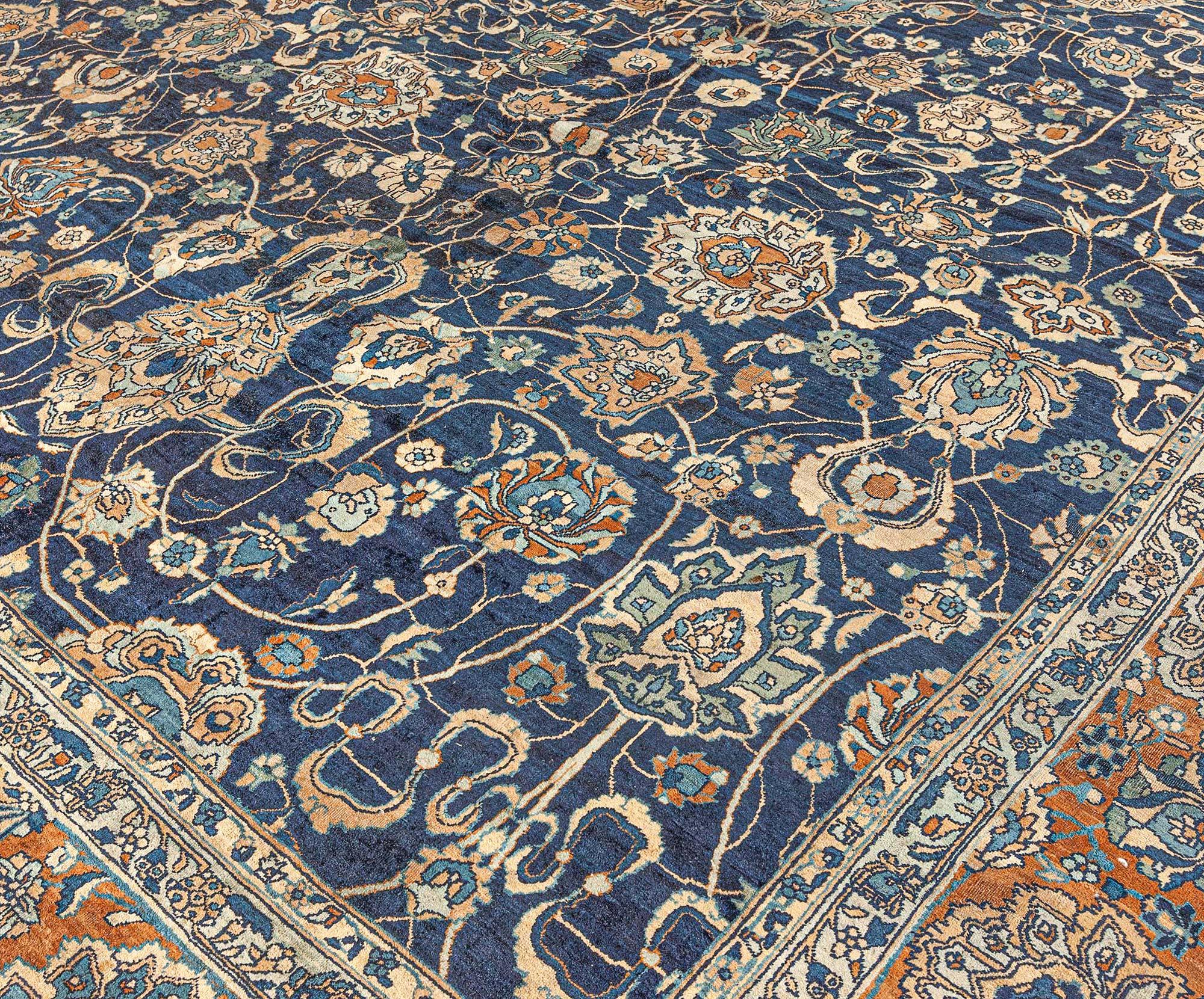 Hand-Knotted Oversized Vintage Persian Tabriz Handmade Wool Rug For Sale
