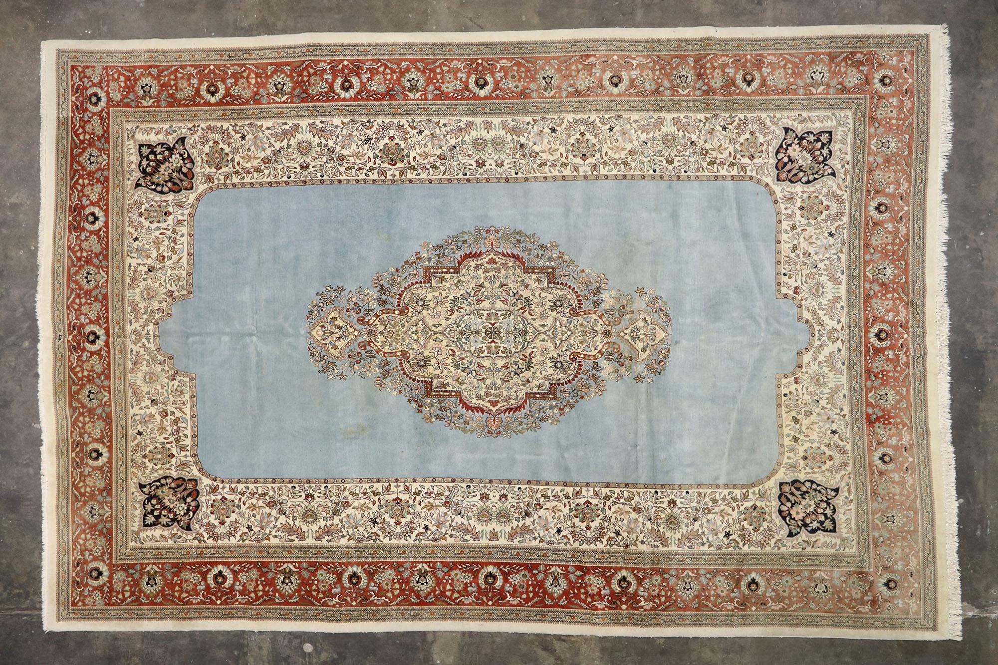 Oversized Vintage Persian Tabriz Rug, Regal Charm Meets Victorian Elegance For Sale 1
