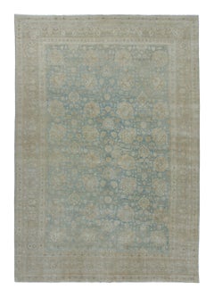 Oversized Vintage Persian Tabriz Rug with Blue & Ivory Florals - Rug & Kilim