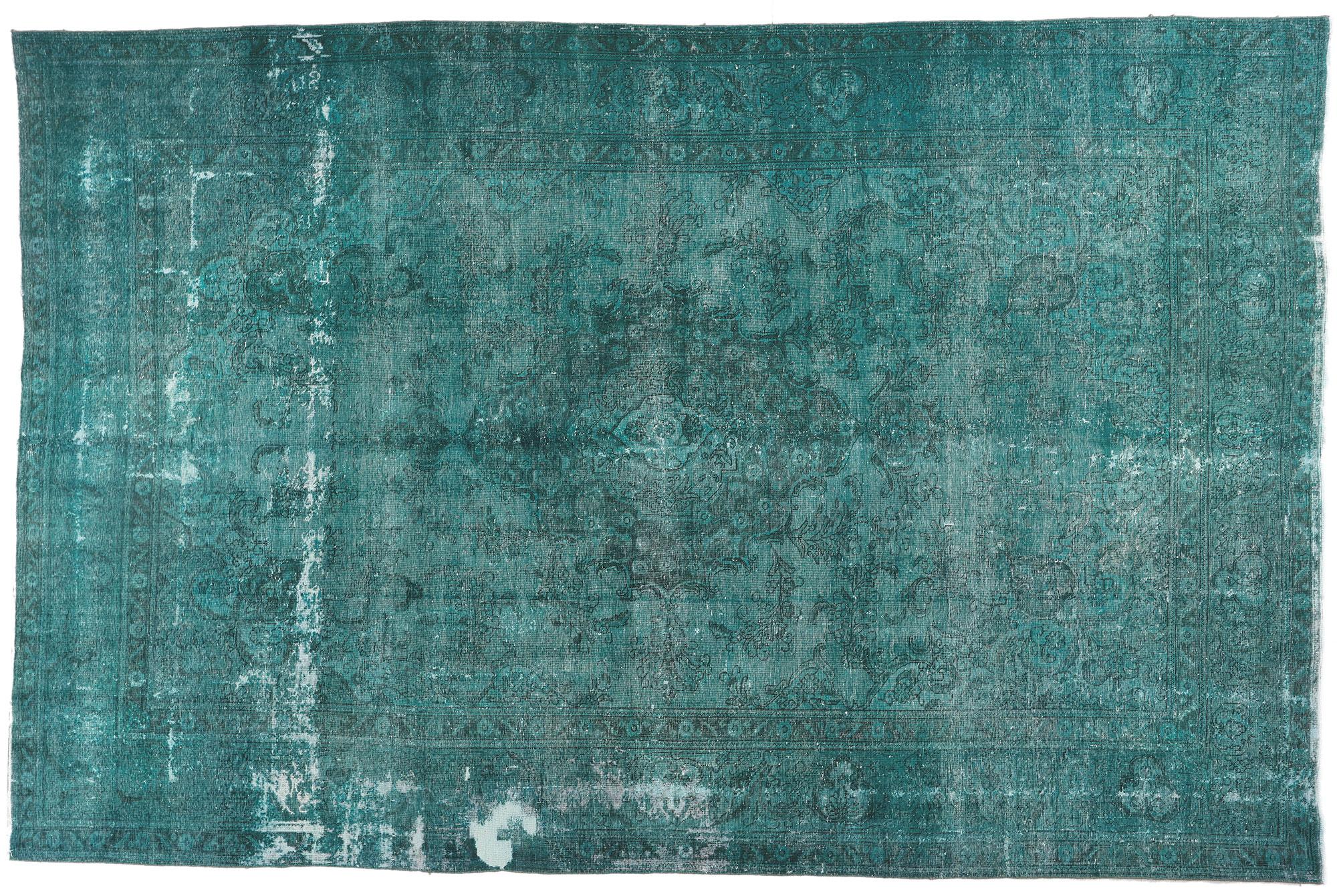 Oversized Vintage Persian Teal Overdyed Rug For Sale 3