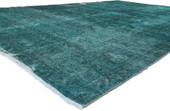 Oversized Vintage Persian Teal Overdyed Rug