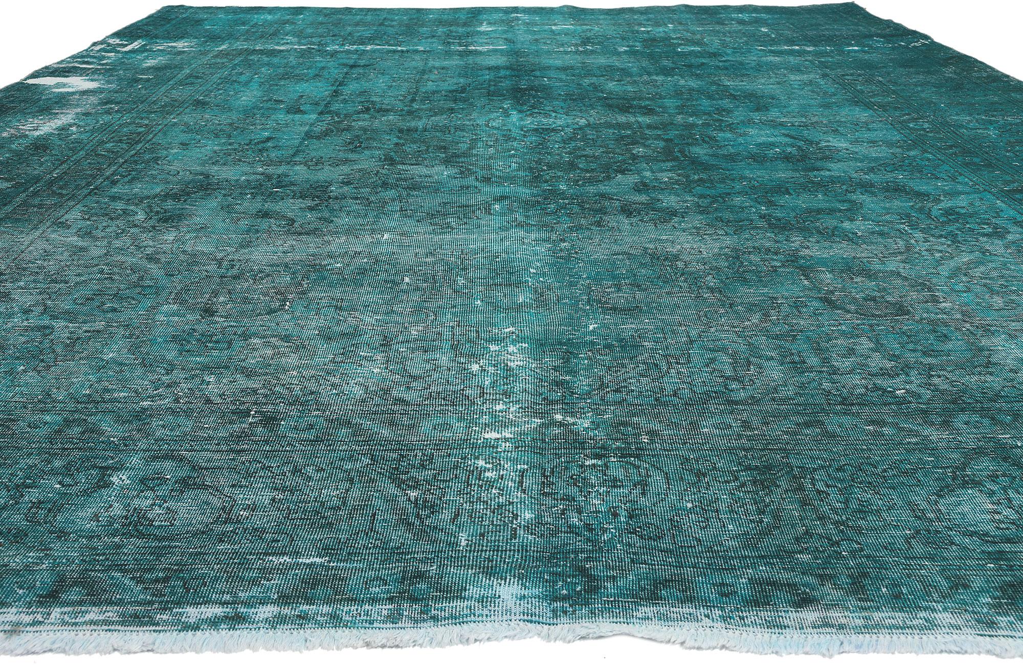 Modern Oversized Vintage Persian Teal Overdyed Rug For Sale