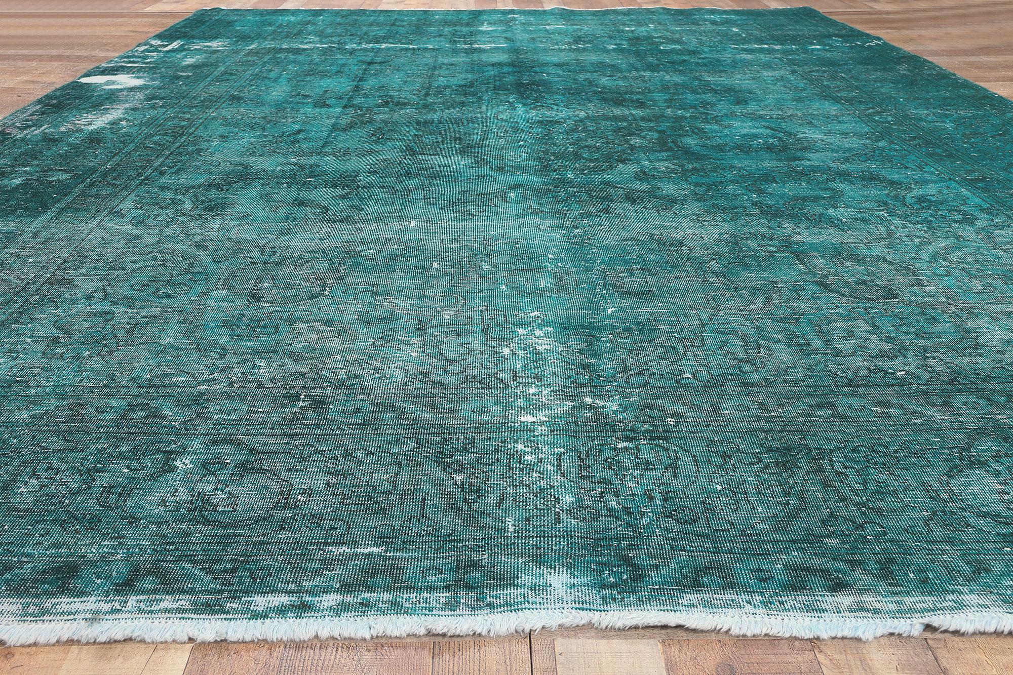 Oversized Vintage Persian Teal Overdyed Rug For Sale 1
