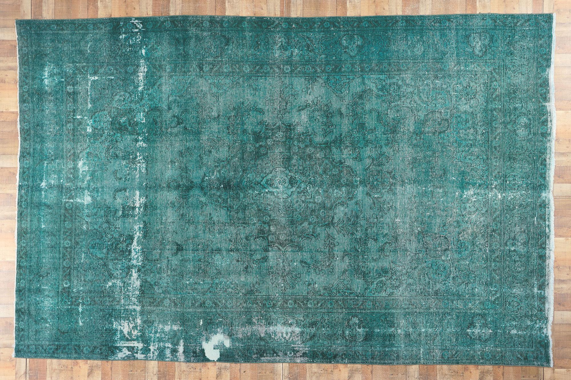 Oversized Vintage Persian Teal Overdyed Rug For Sale 2