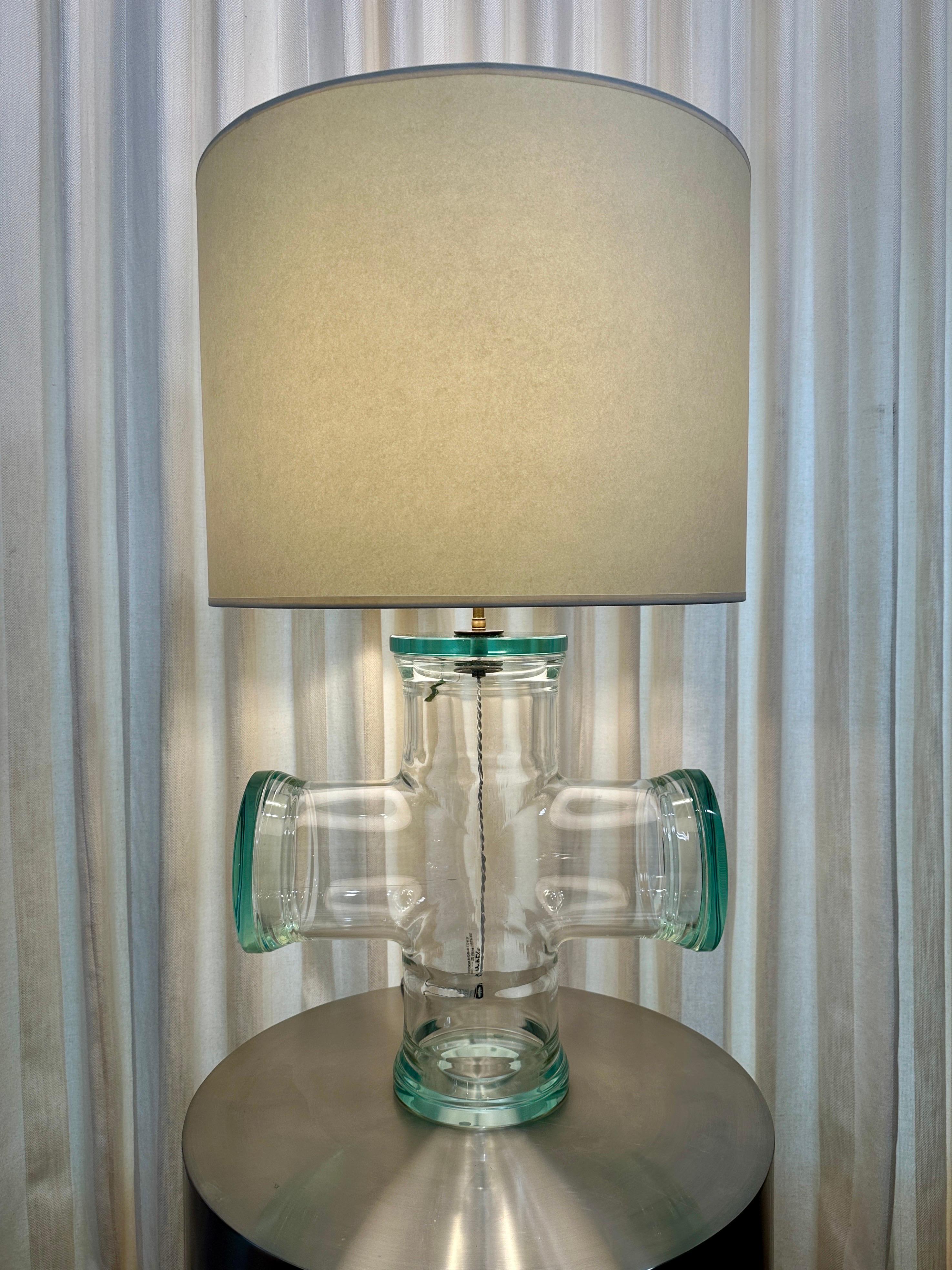 Oversized Vintage Pyrex Glass Junction Table Lamp For Sale 2