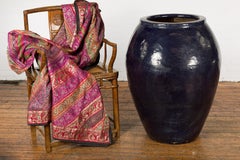 Oversized Vintage Thai Midnight Blue Glazed Water Vessel with Tapering Lines