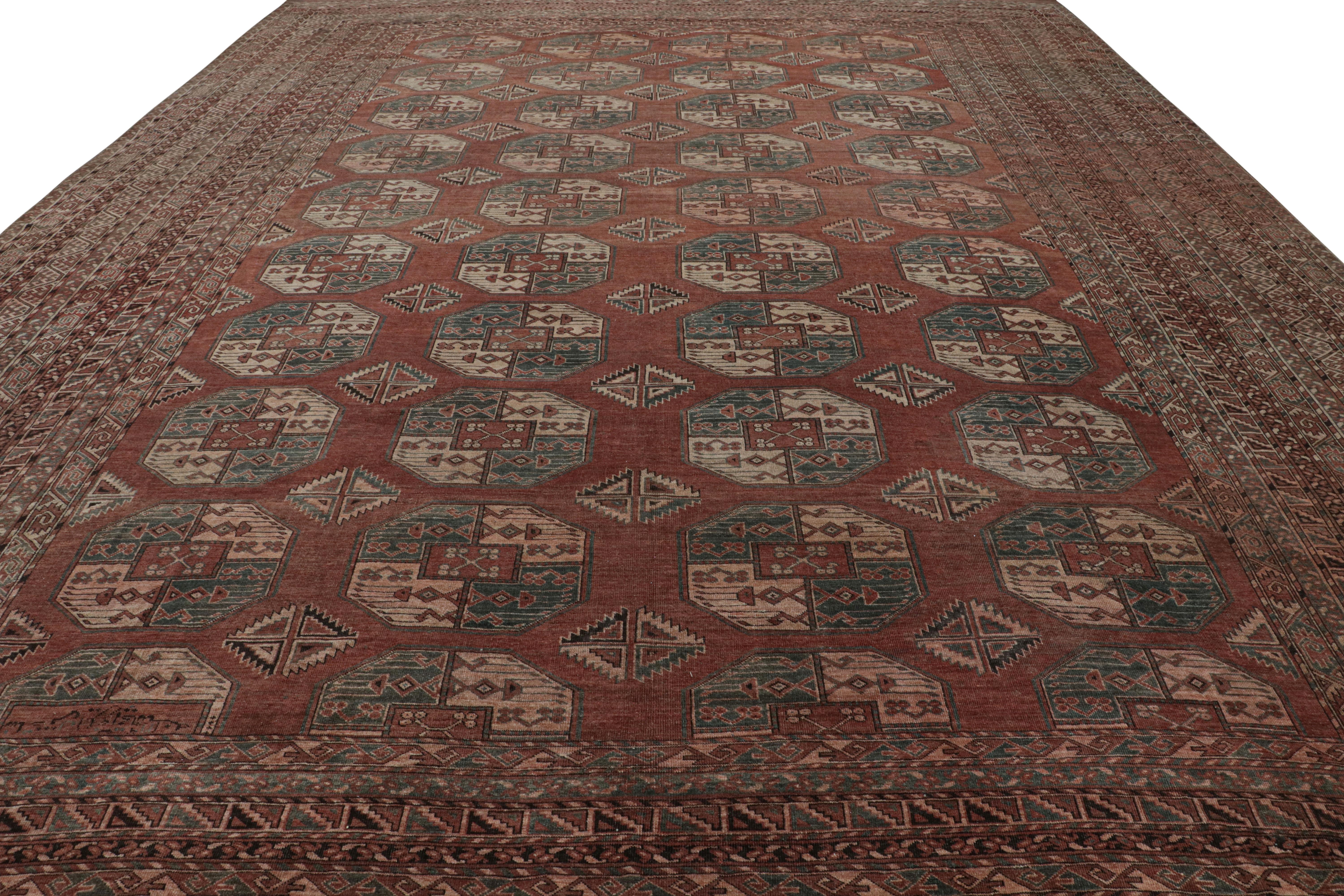 Hand-Knotted Oversized Vintage Turkmen Bokhara Rug in Red with Medallions For Sale