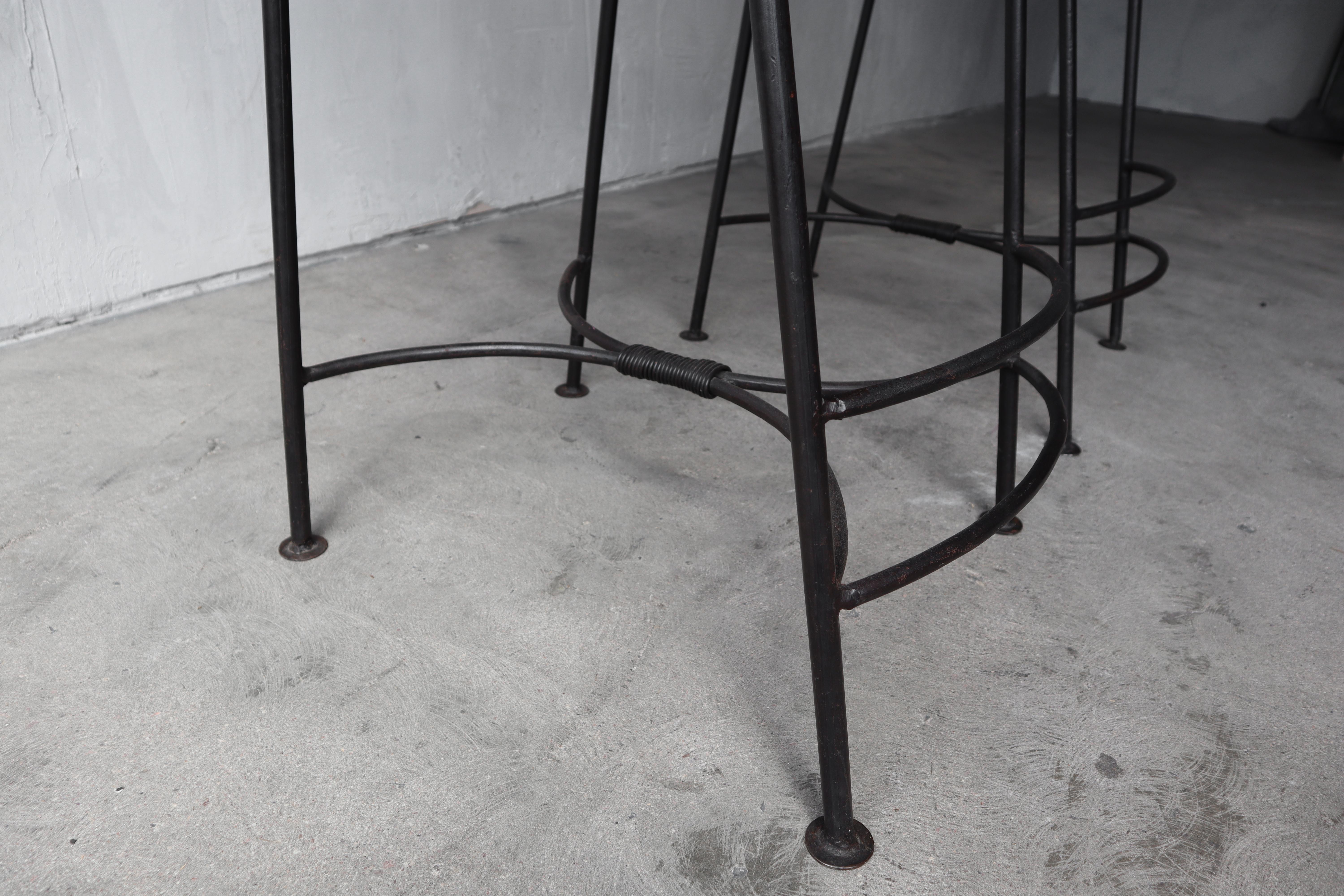 Oversized Vintage Woven Leather and Iron Bar Stools - A Pair For Sale 3