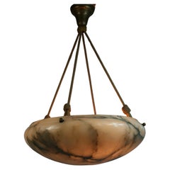 Oversized White and Black Vein Alabaster Pendant 1920's