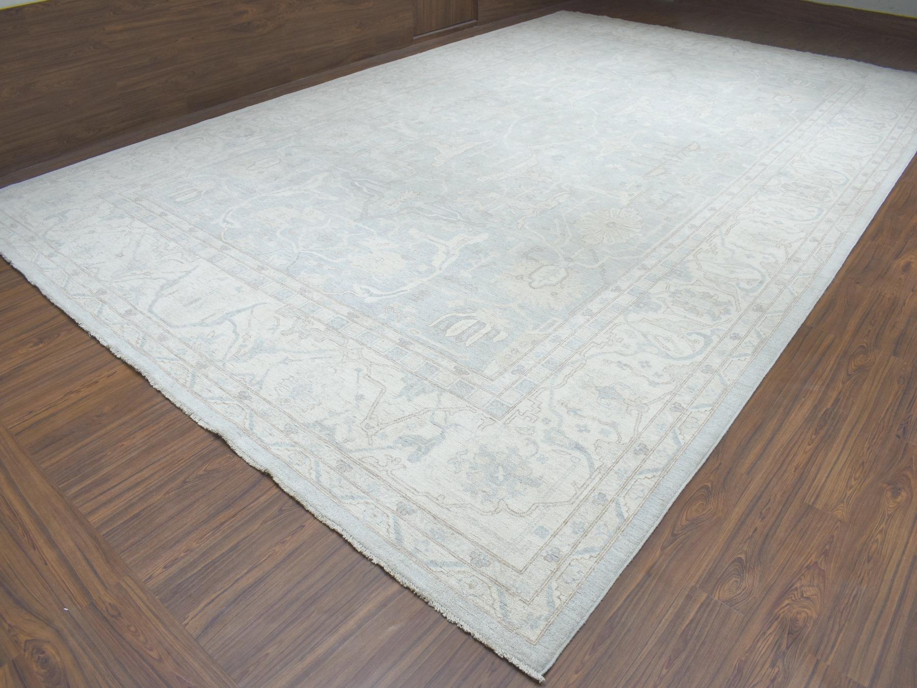Afghan Oversized White Wash Peshawar Pure Wool Hand Knotted Oriental Rug