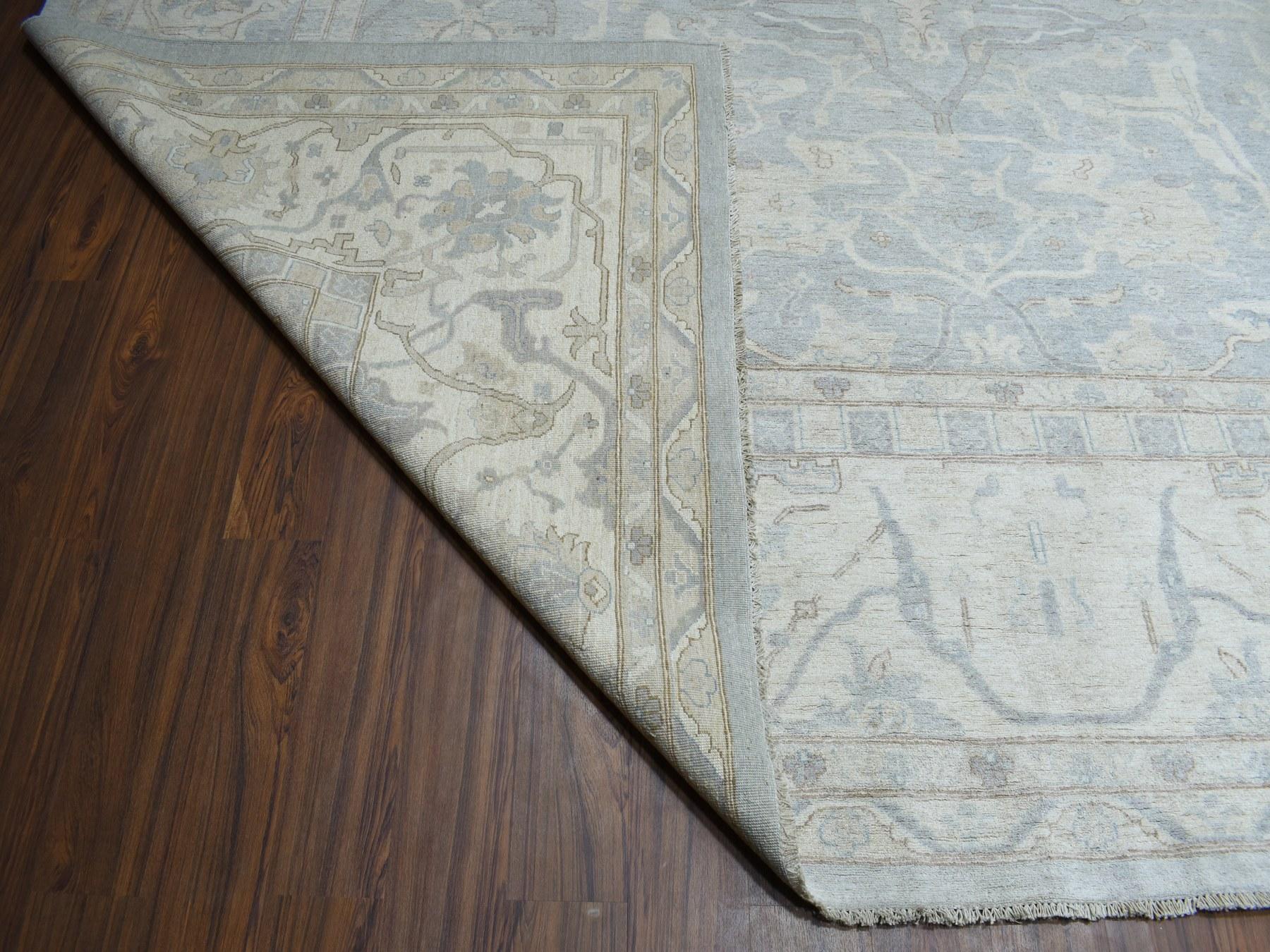 Hand-Knotted Oversized White Wash Peshawar Pure Wool Hand Knotted Oriental Rug