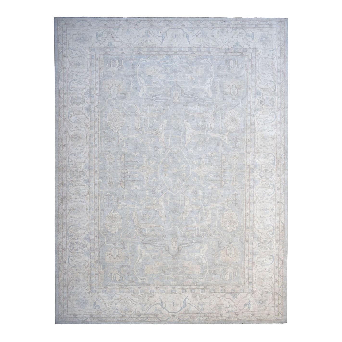 Oversized White Wash Peshawar Pure Wool Hand Knotted Oriental Rug