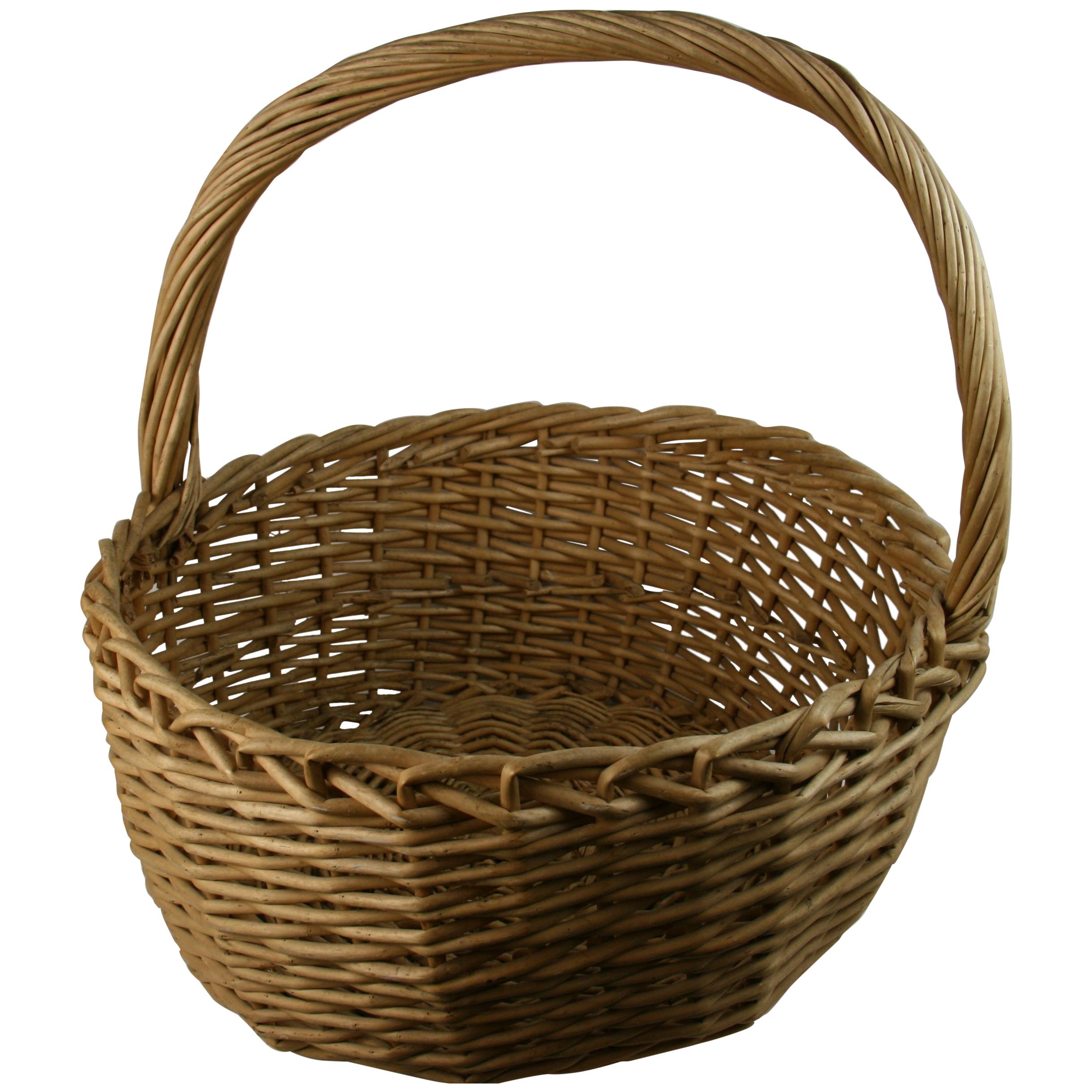 Tall Circular White Wicker Basket with Woven Floral Pattern For Sale at