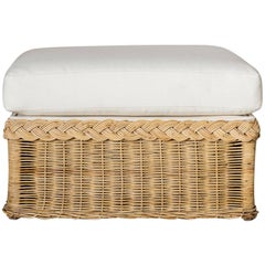 Oversized Wicker Ottoman Upholstered in White Hemp
