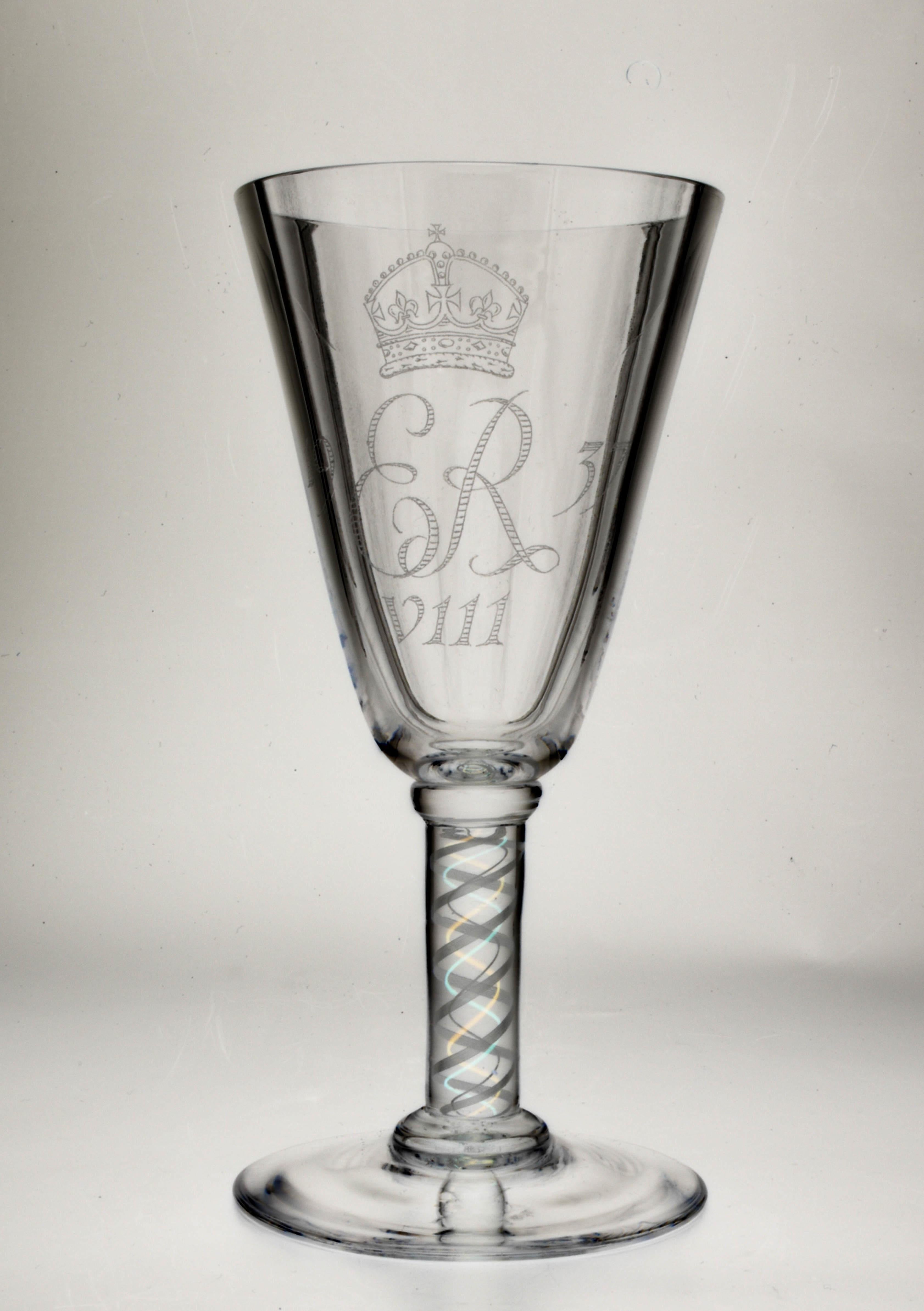 Neoclassical Revival Oversized wine glass with airtwist stem, for the Coronation of Edward VIII 1937 For Sale