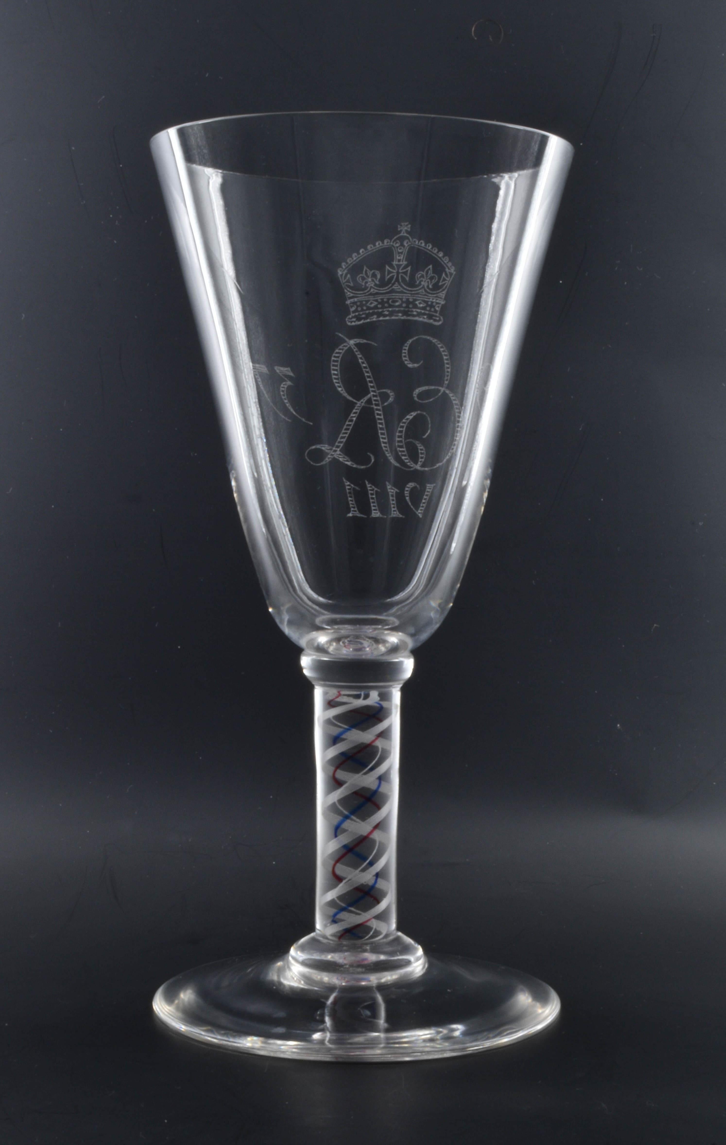 British Oversized wine glass with airtwist stem, for the Coronation of Edward VIII 1937 For Sale