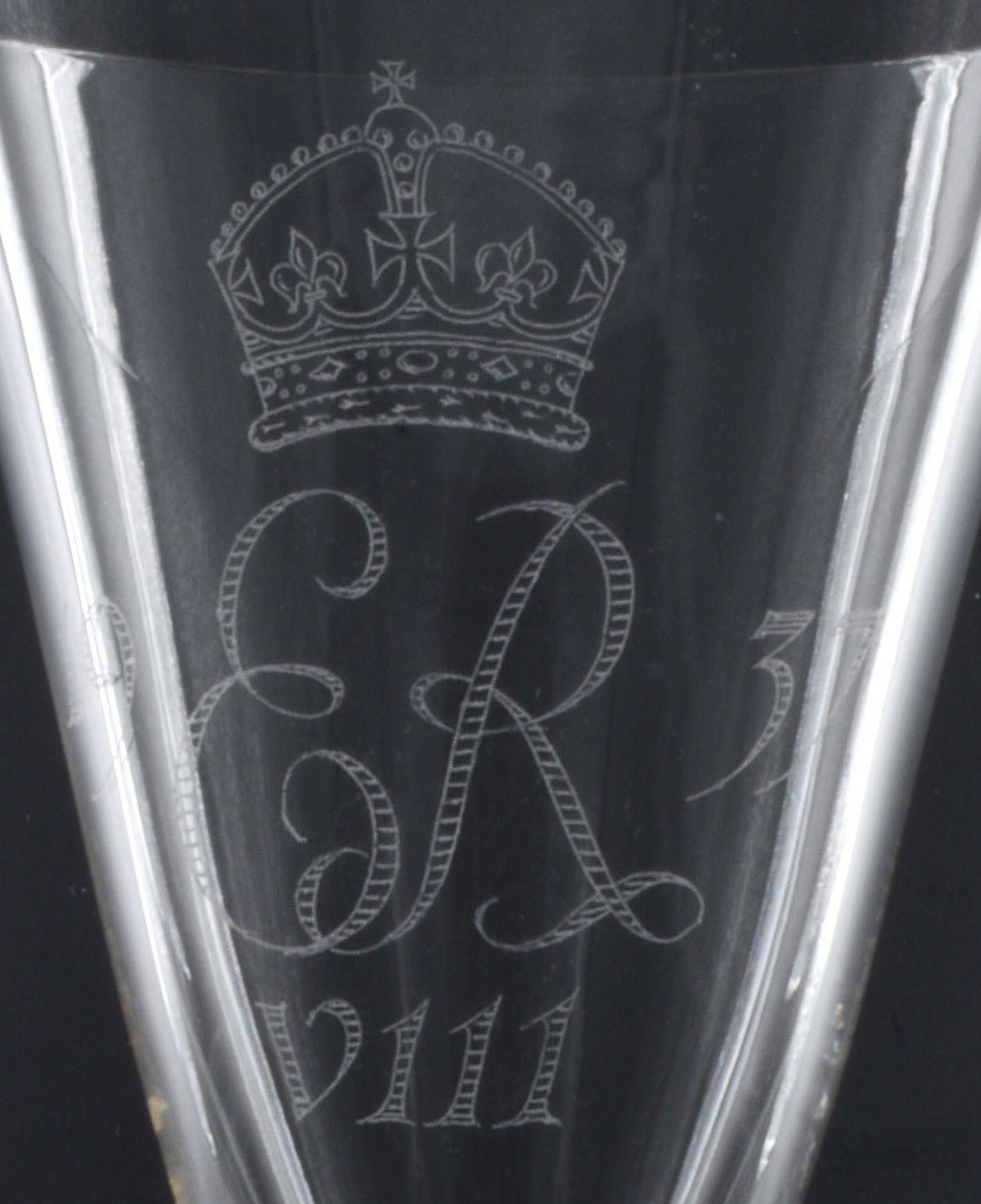 Engraved Oversized wine glass with airtwist stem, for the Coronation of Edward VIII 1937 For Sale