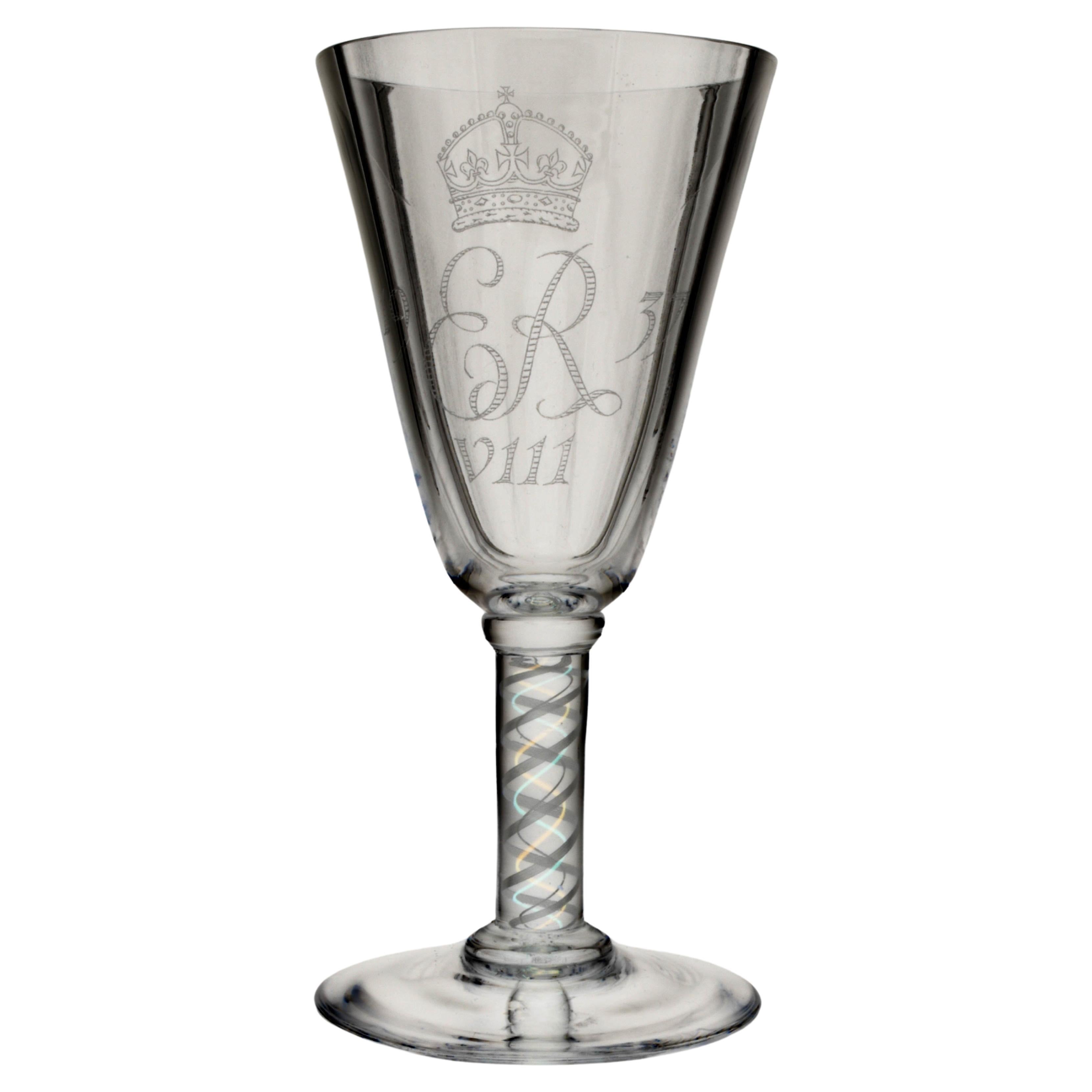 Oversized wine glass with airtwist stem, for the Coronation of Edward VIII 1937 For Sale