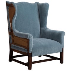 Antique Oversized Wingback Chair in Mohair / Cotton Velvet from Pierre Frey