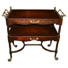 English Oversized Walnut  and Brass Serving Cart 1940's