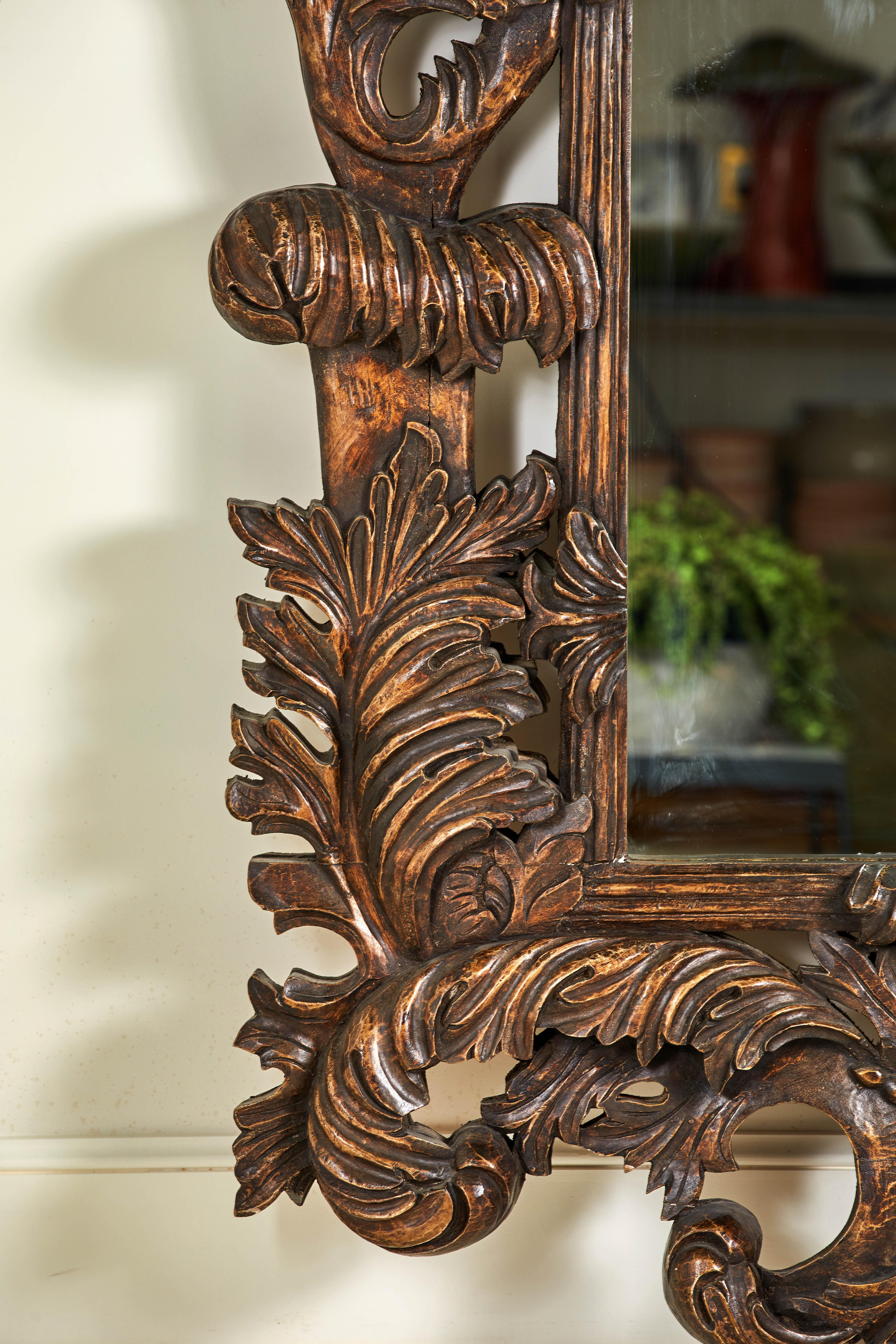 Oversized Wooden Carved Mirror In Good Condition In Los Angeles, CA