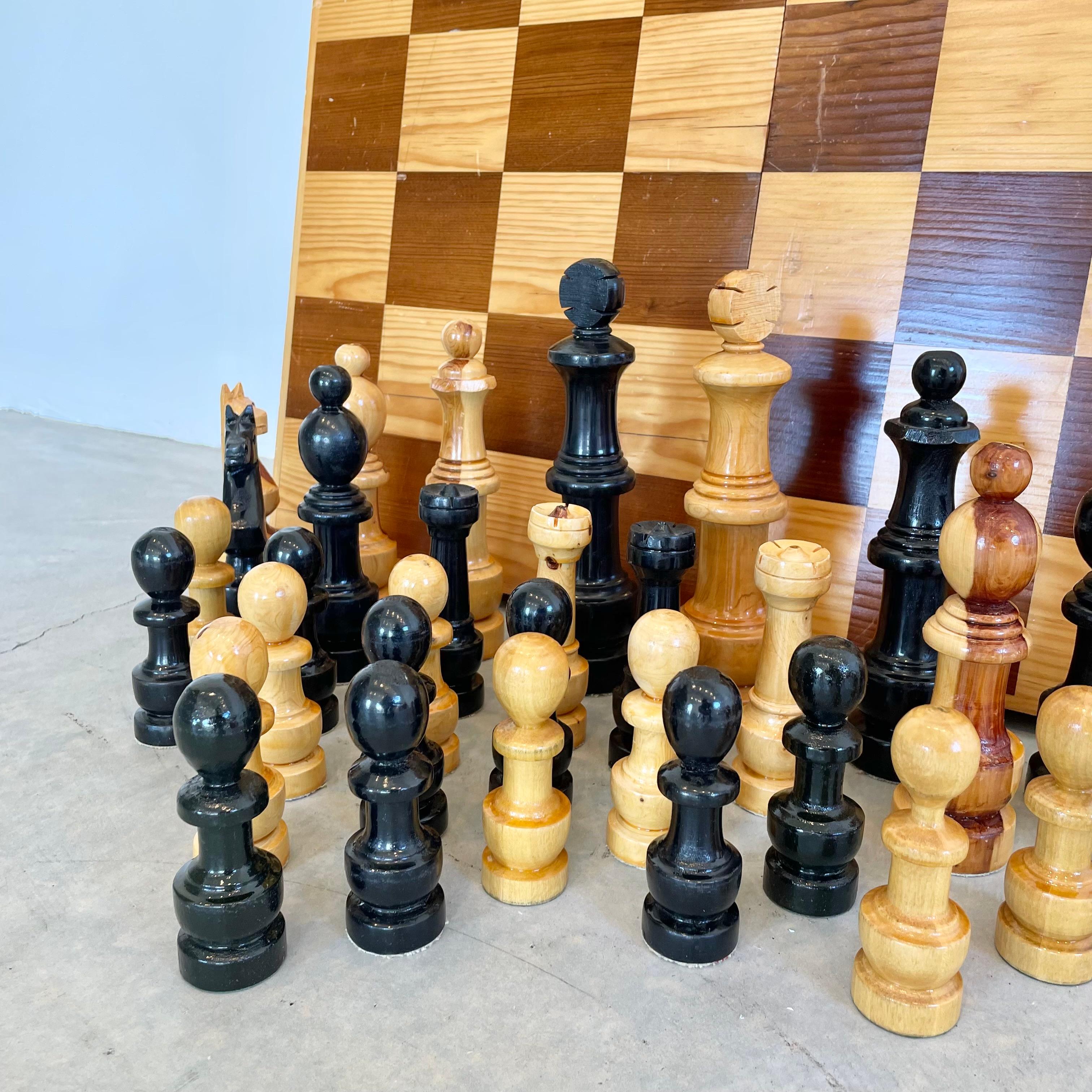 Oversized Wooden Chess Set, 1980s USSR In Good Condition For Sale In Los Angeles, CA