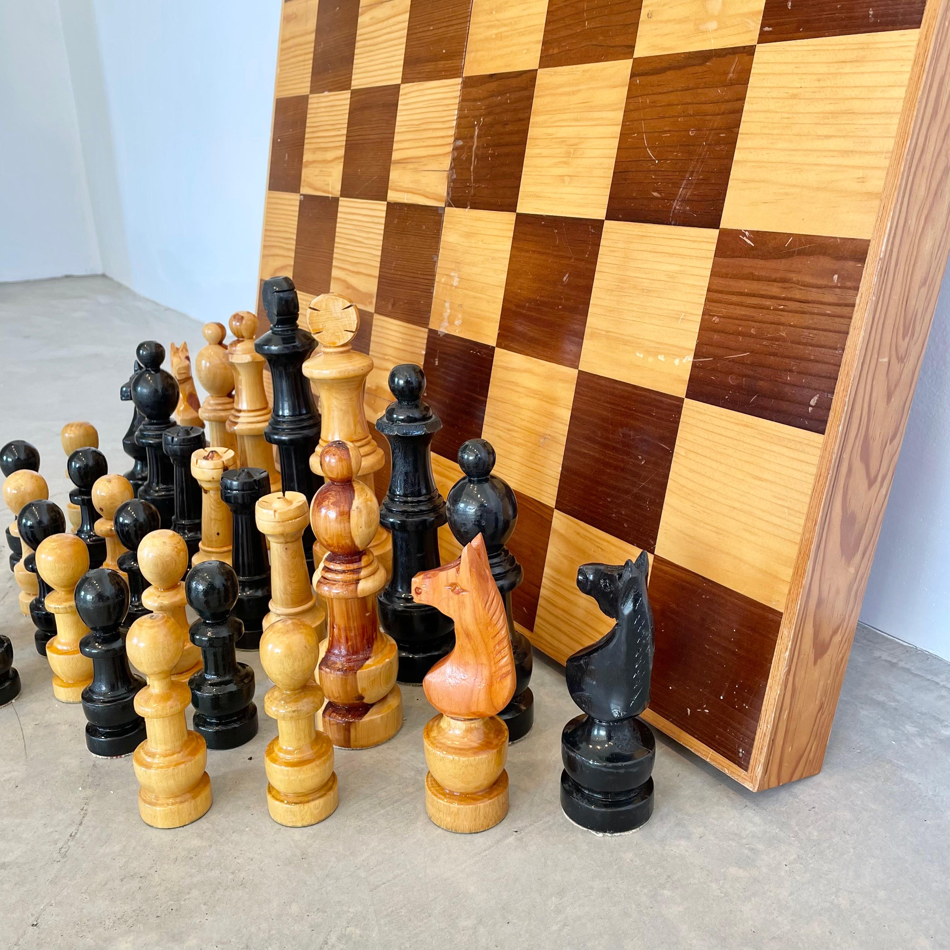 Late 20th Century Oversized Wooden Chess Set, 1980s USSR For Sale